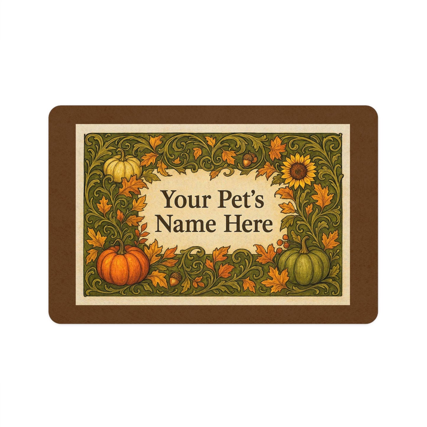 Pet Food Mat, Fall-themed, Personalized Dog/Cat Feeding Mat, Custom Autumn Pet Decor, Add Your Pet's Name, Pet Gift