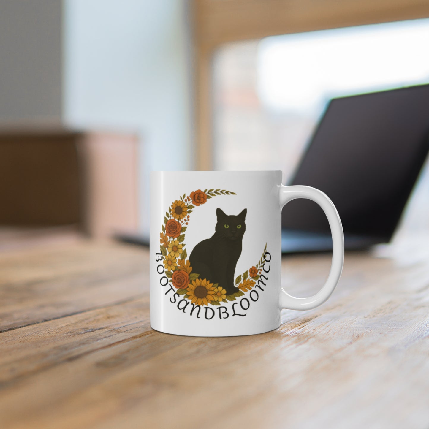 Jared the Cat Mug 11oz black cat lovers gift floral moon Cup for holidays and any occasion