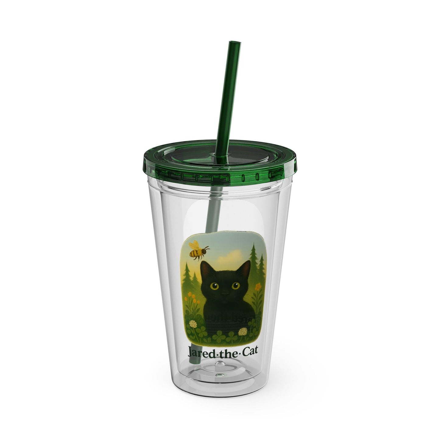 Jared.the.Cat collection, 16oz Drink Holder, Eco-Friendly Travel Cup, Cute Cat Design, Personalized Gift for Cat Lovers, BPA-free acrylic