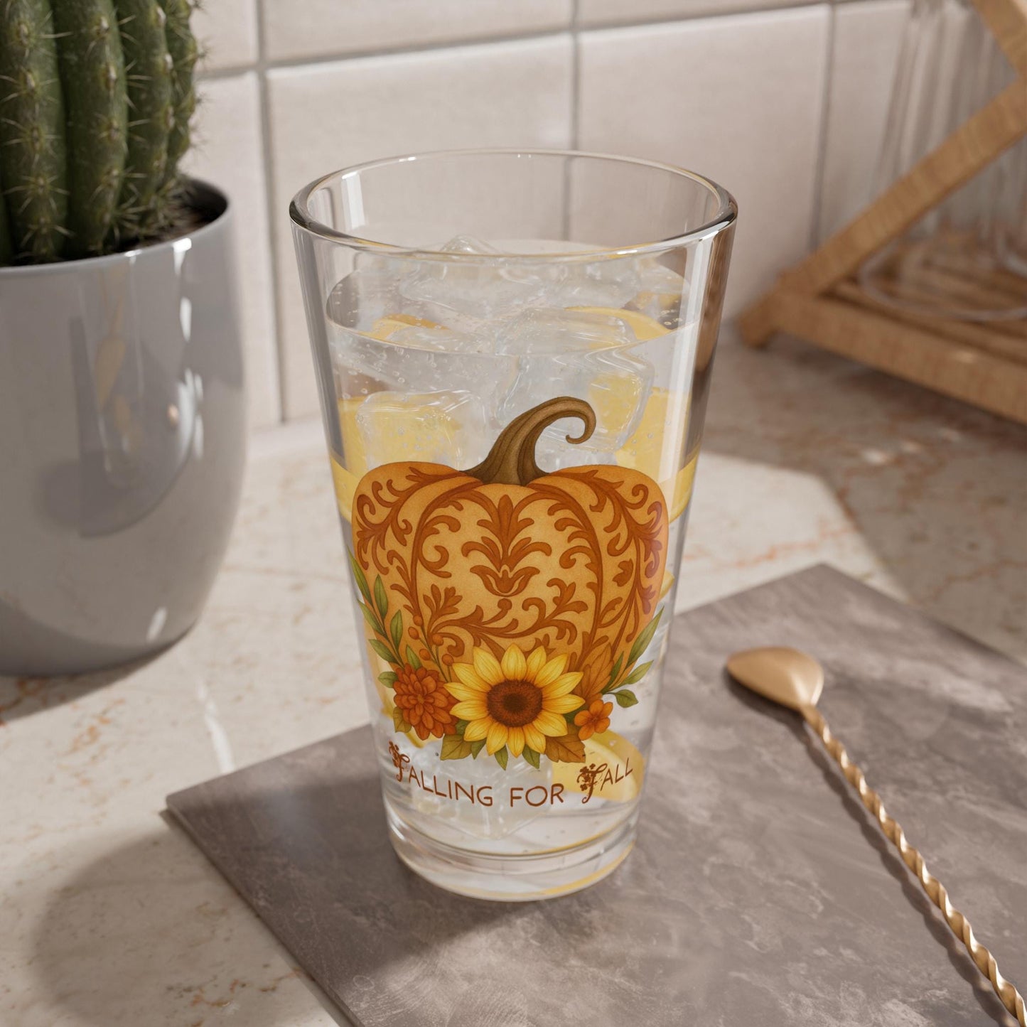 Pumpkin Mixing Glass: 16oz Autumn Barware, Thanksgiving Decor