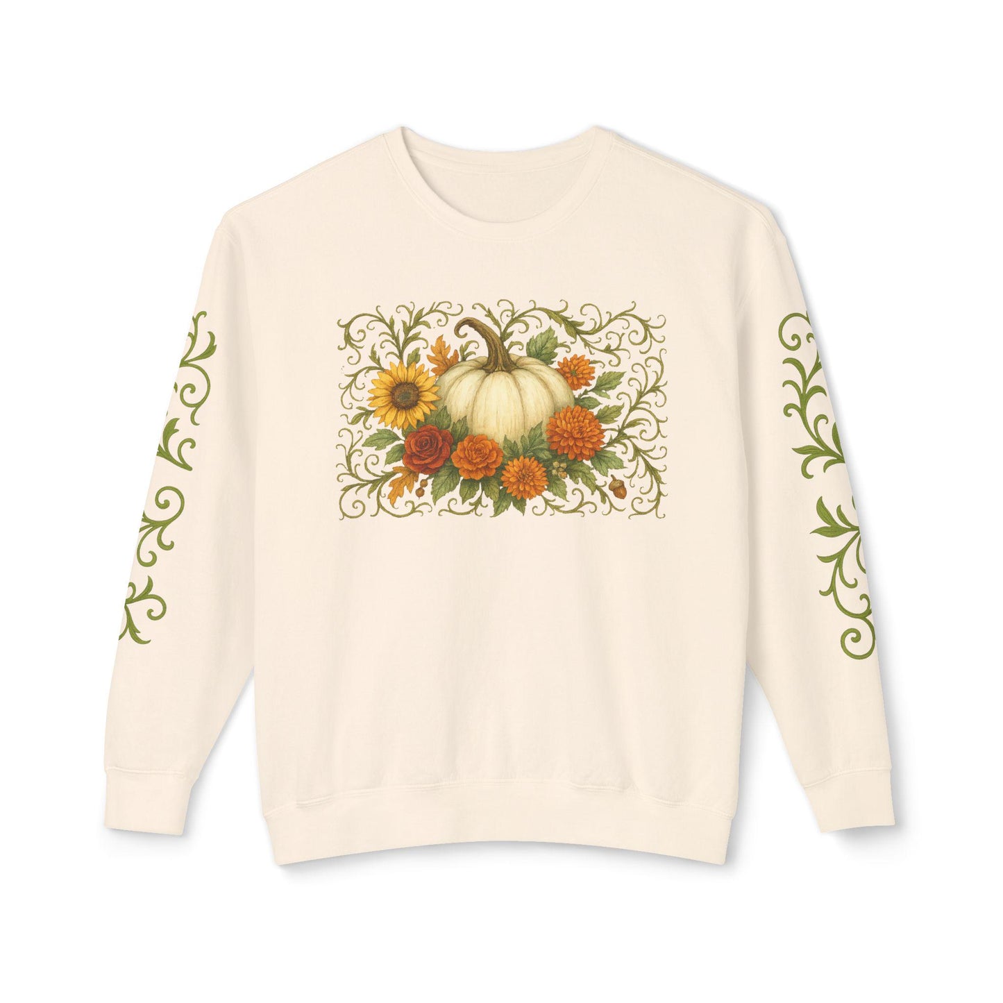 Fall Floral Pumpkin Sweatshirt: Cream Comfort Colors Ring Spun Cotton Pullover