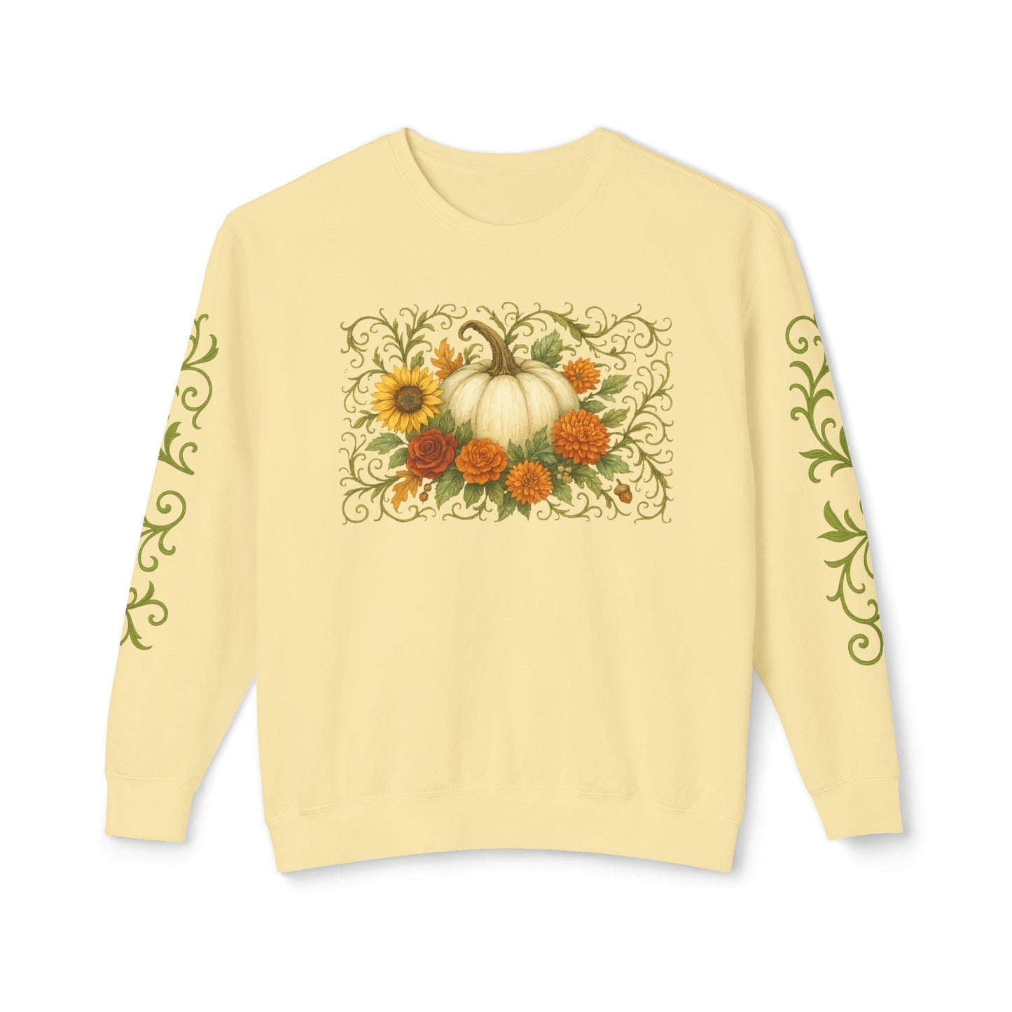 Fall Floral Pumpkin Sweatshirt: Cream Comfort Colors Ring Spun Cotton Pullover