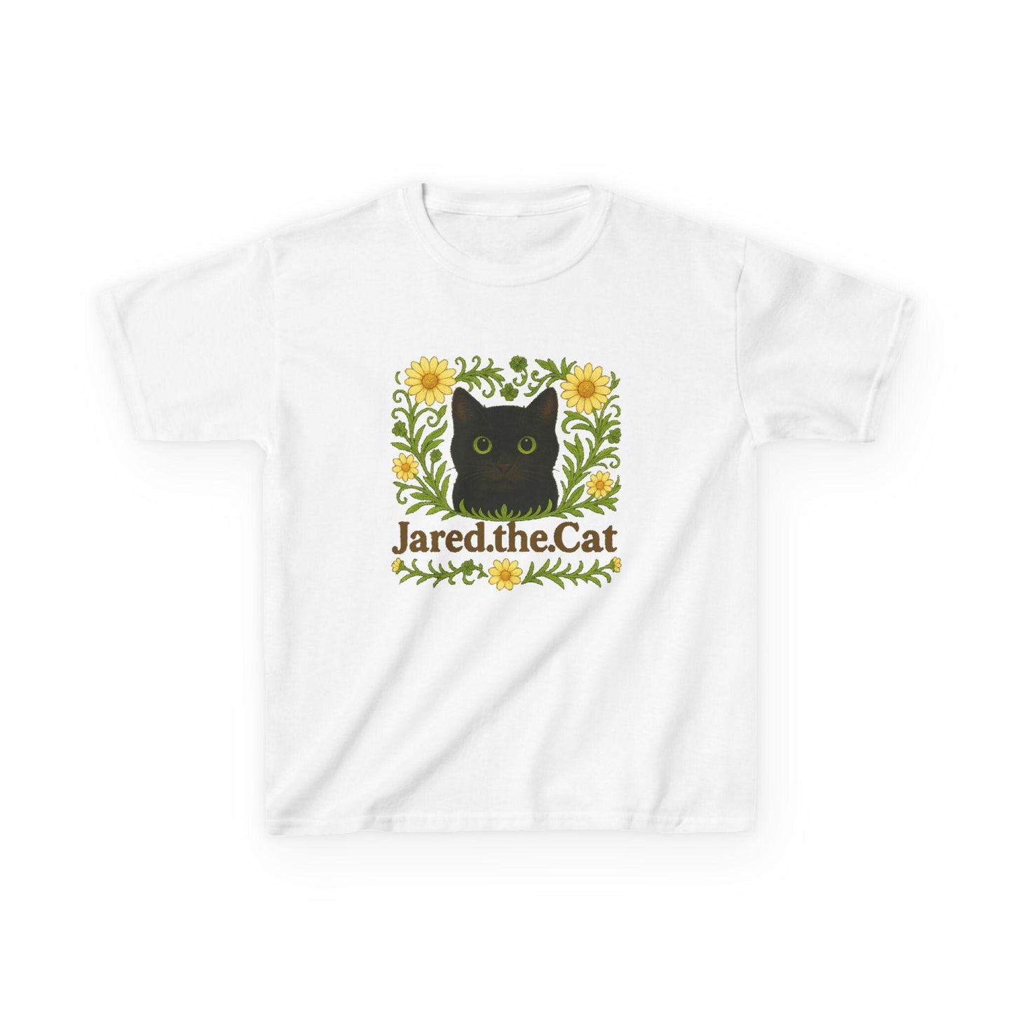 Jared the Cat Kids T-Shirt: Whimsical Garden Design