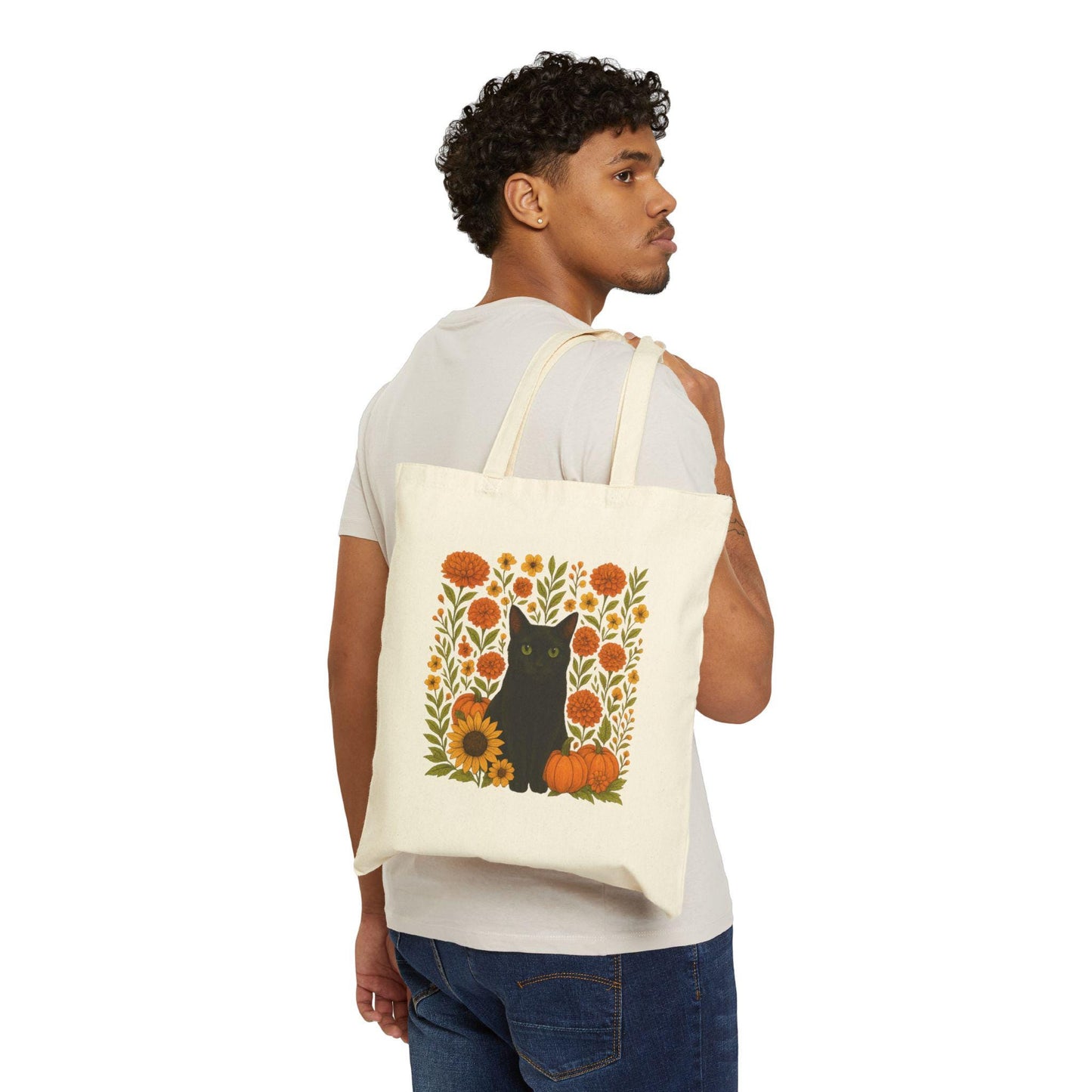Jared.The.Cat Fall Collection, Autumn Cat Tote Bag, Pumpkin Fall Bag, Gift for Cat Lovers, Eco-Friendly Shopping Tote, Cute Cat Design