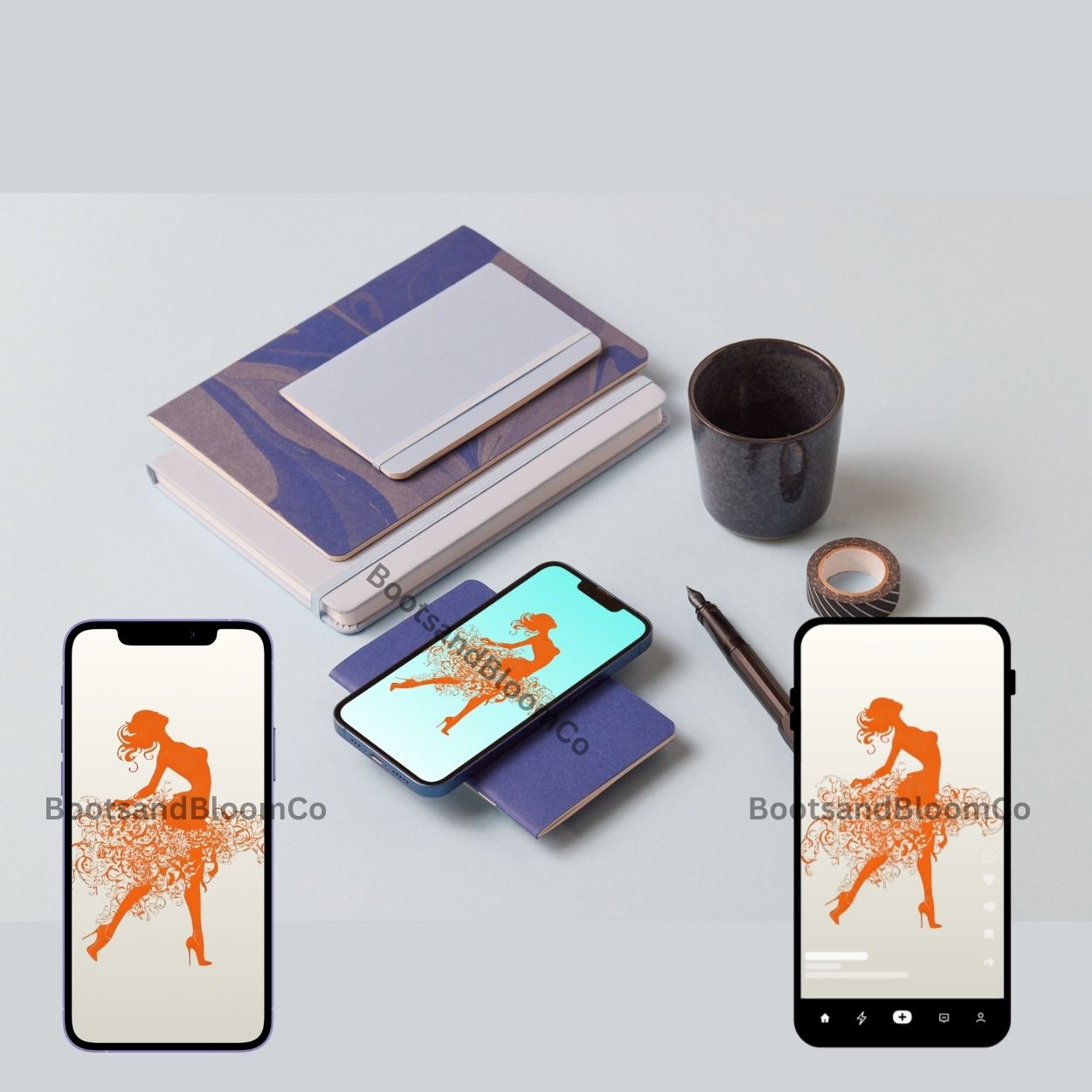 Showgirl Silhouette Phone Wallpaper Set Aqua + Cream Digital Lock Screen Download