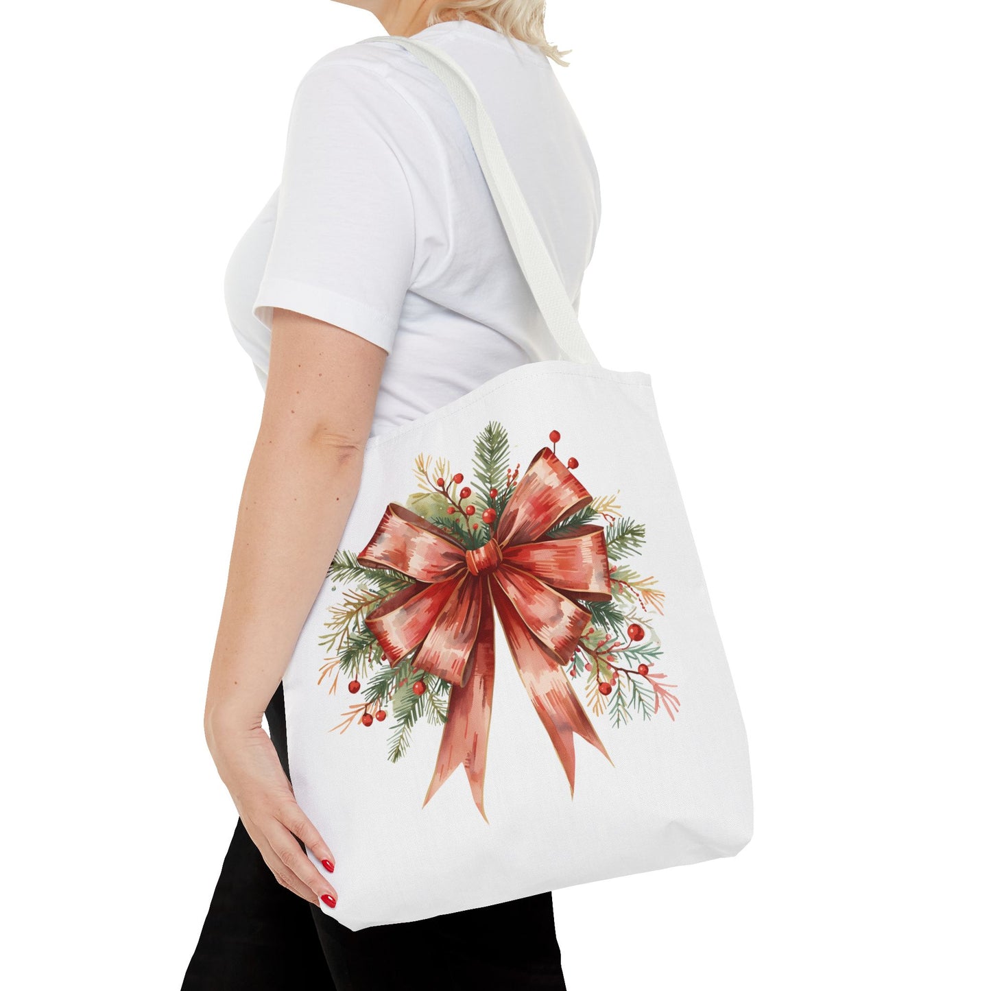 Vintage Red Bow Tote Bag, Coquette-Inspired Holiday Shopper, Elegant Reusable Gift Bag, Classic Winter Tote, Feminine Everyday Carryall