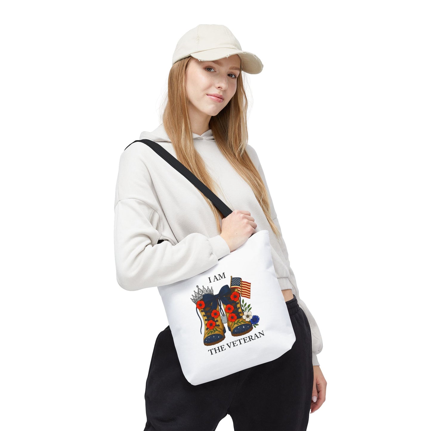 Female veteran tote bag eco friendly gift for self or veteran celebration event reusable canvas bag I am the Veteran design