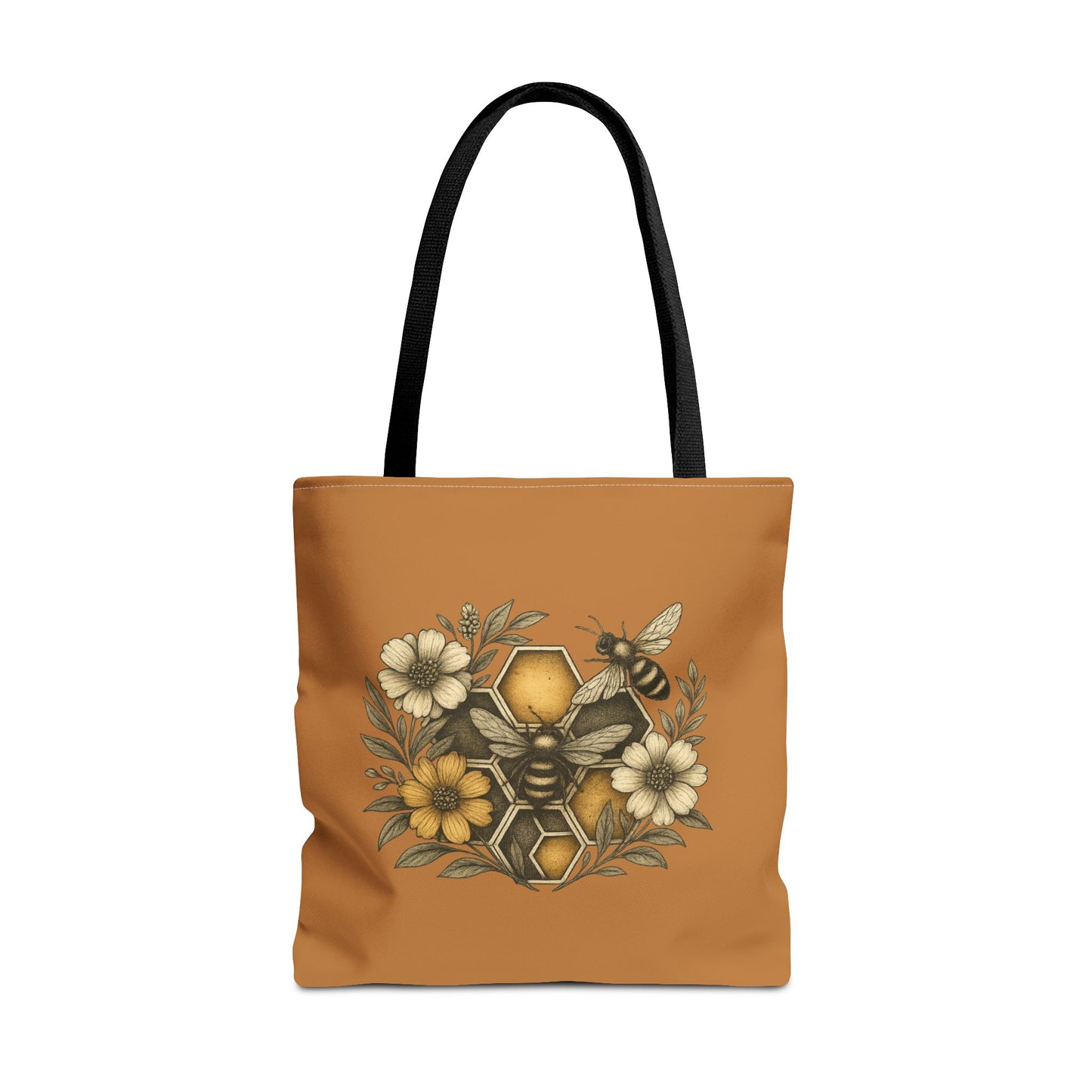 Bee & Honeycomb Tote Bag, Botanical Wildflower Hive Design, Autumn Bee Lover Gift, Bee-Inspired Floral Tote Bag,  Geometrical Shaped design
