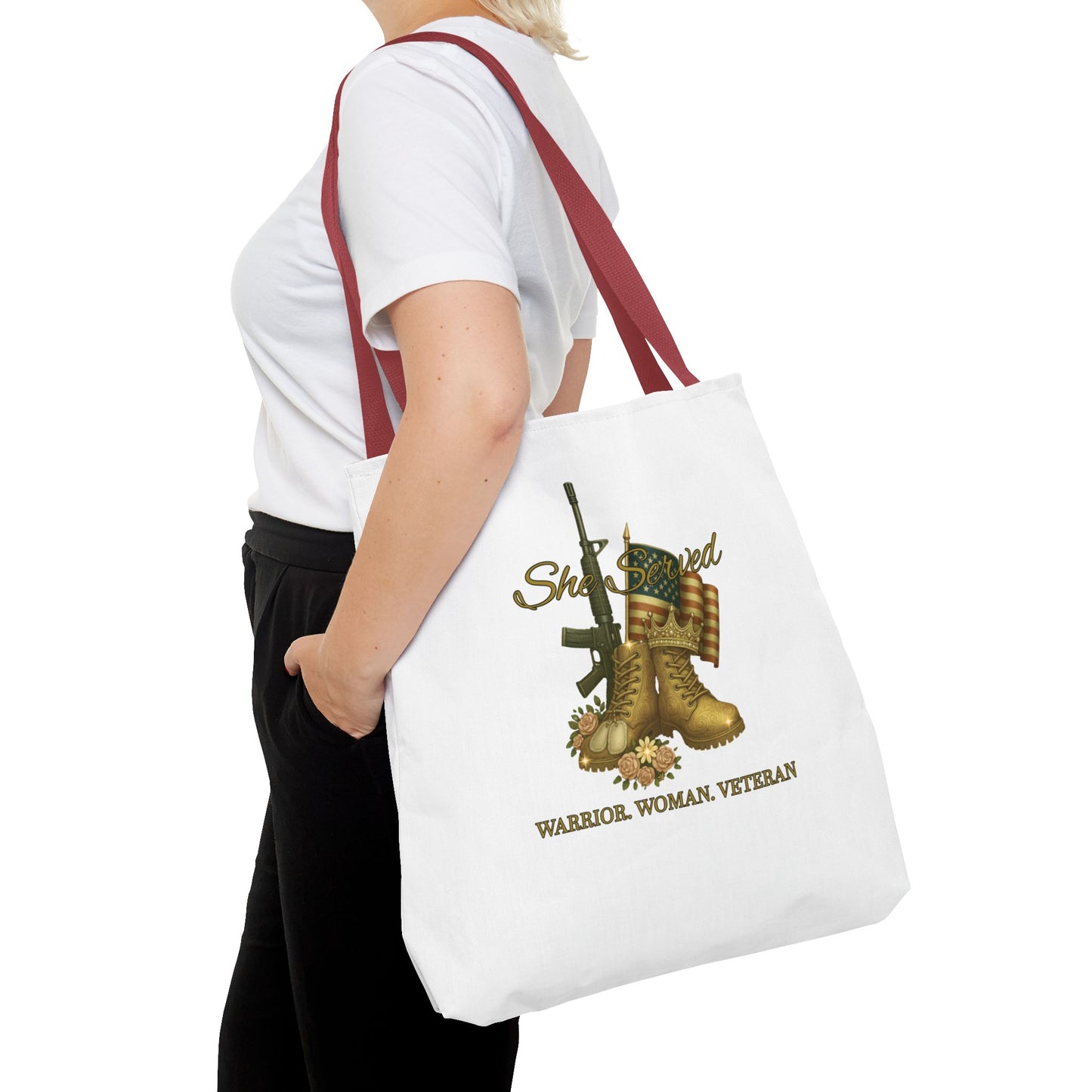 Warrior Woman Veteran Polyester Tote Bag Stylish Gift for Self or Her