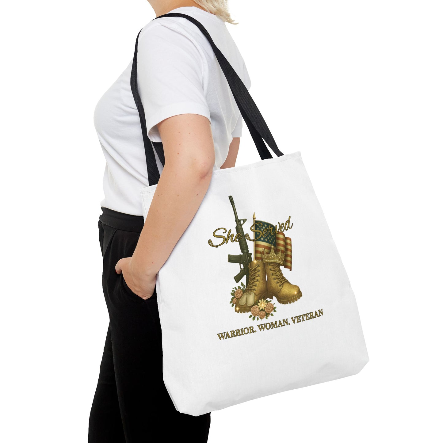Warrior Woman Veteran Polyester Tote Bag Stylish Gift for Self or Her