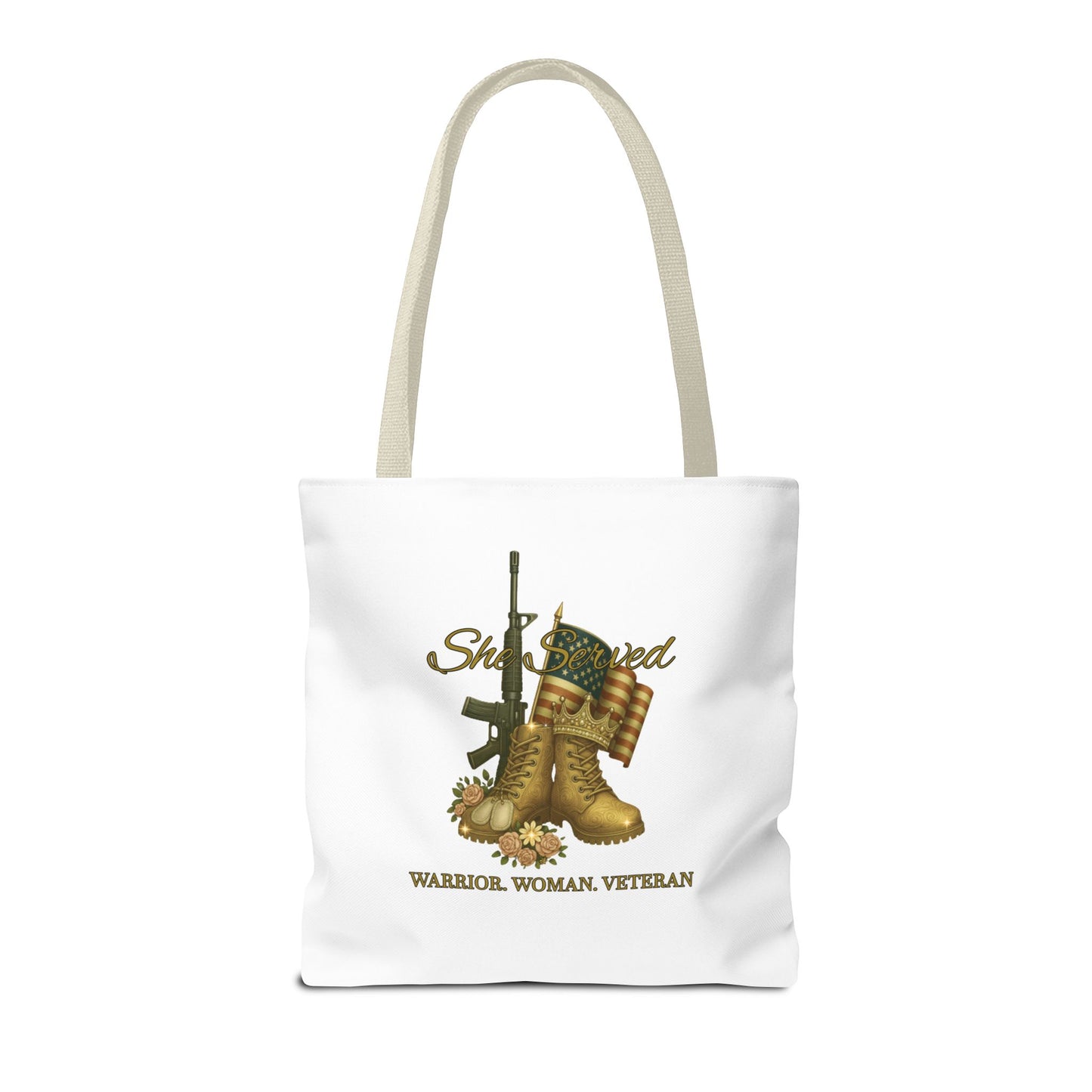 Warrior Woman Veteran Polyester Tote Bag Stylish Gift for Self or Her