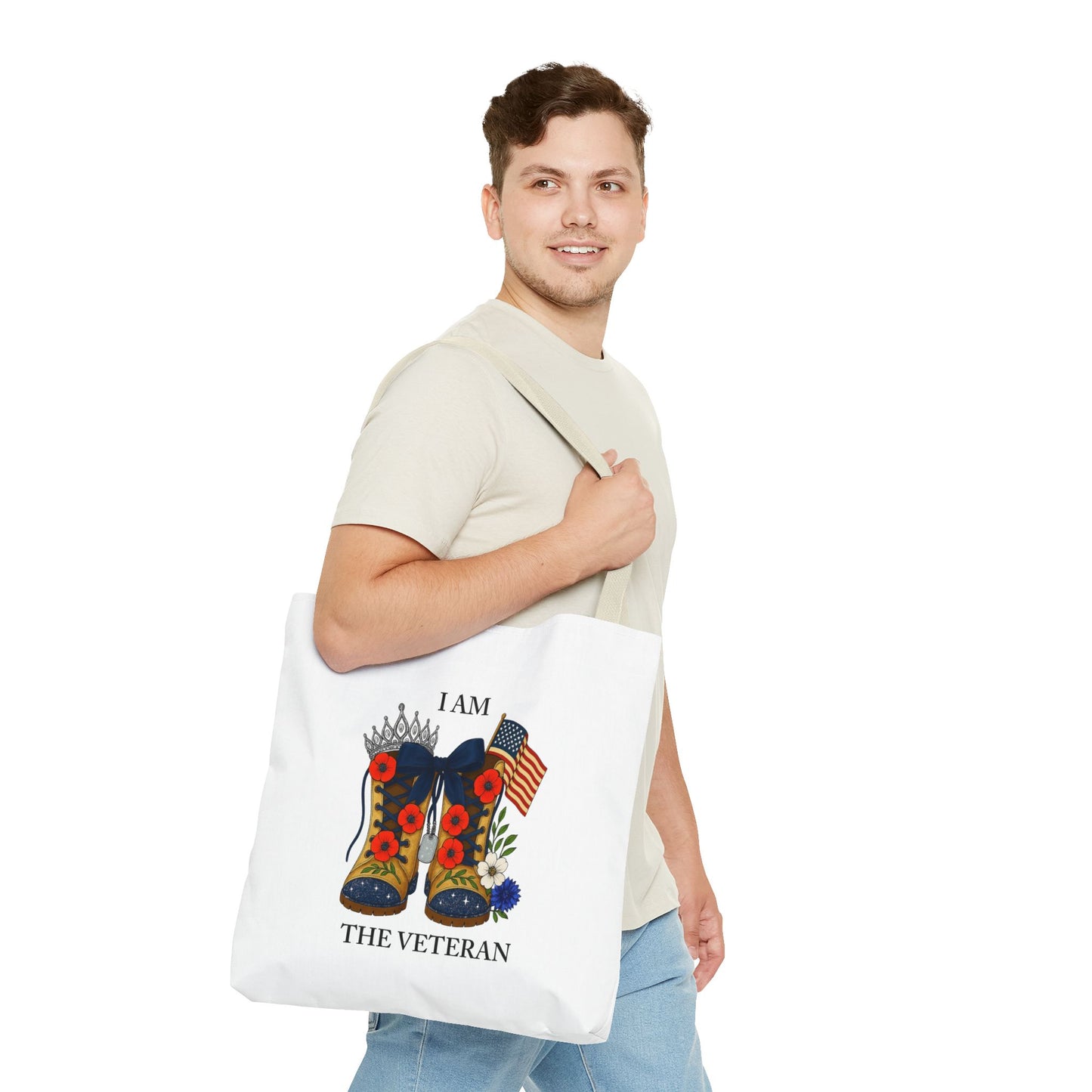 Female veteran tote bag eco friendly gift for self or veteran celebration event reusable canvas bag I am the Veteran design