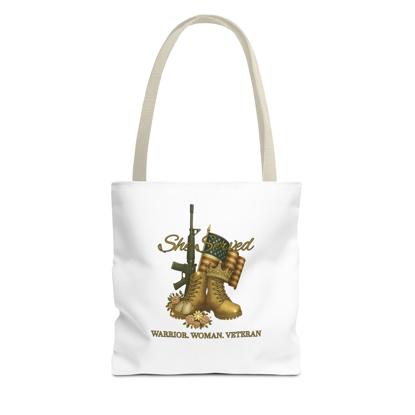 Warrior Woman Veteran Polyester Tote Bag Stylish Gift for Self or Her