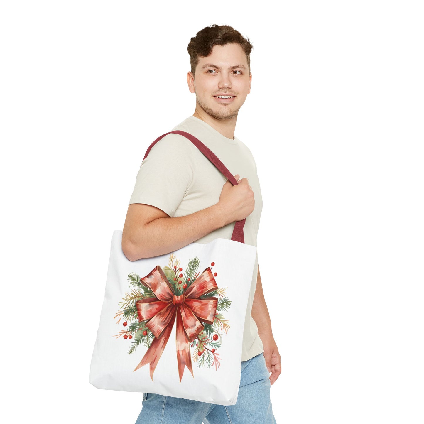 Vintage Red Bow Tote Bag, Coquette-Inspired Holiday Shopper, Elegant Reusable Gift Bag, Classic Winter Tote, Feminine Everyday Carryall