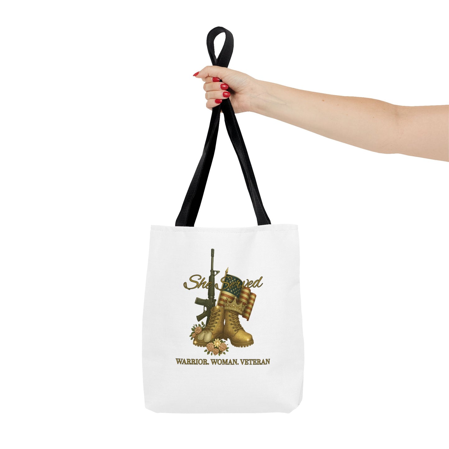 Warrior Woman Veteran Polyester Tote Bag Stylish Gift for Self or Her
