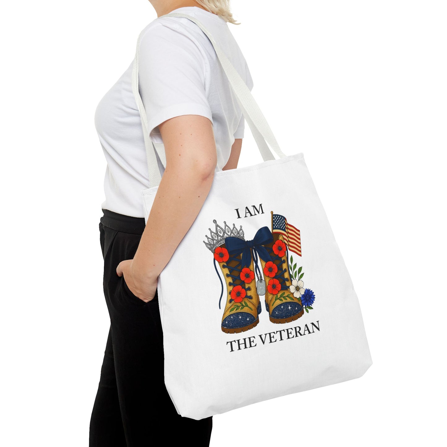 Female veteran tote bag eco friendly gift for self or veteran celebration event reusable canvas bag I am the Veteran design