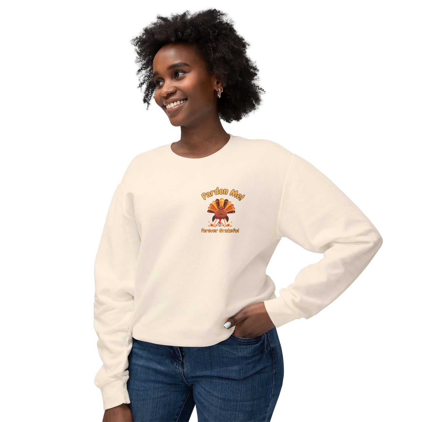 Pardon Me! Funny Thanksgiving Sweatshirt, Cute Turkey Fall Crewneck | Cozy Unisex Autumn Pullover for Friendsgiving & Family Gatherings