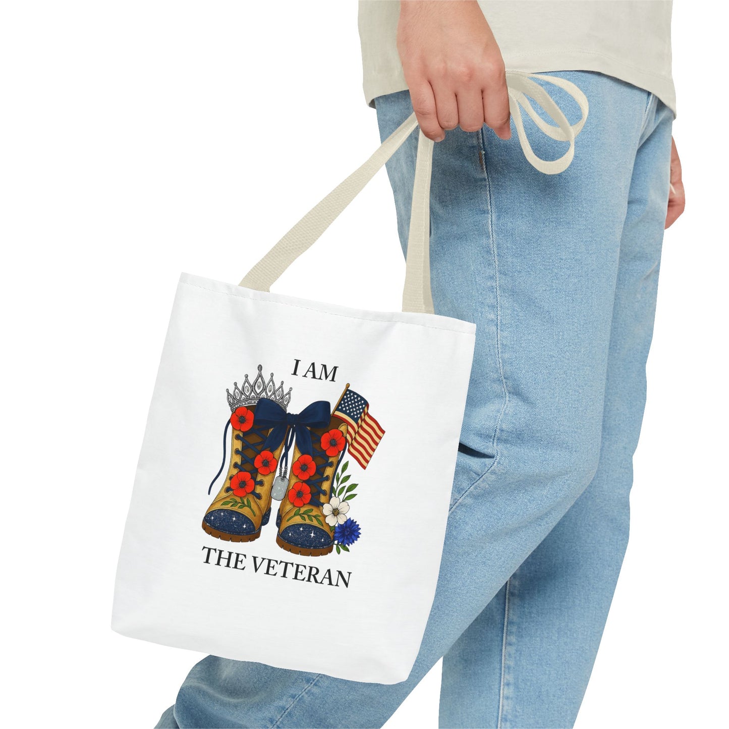 Female veteran tote bag eco friendly gift for self or veteran celebration event reusable canvas bag I am the Veteran design