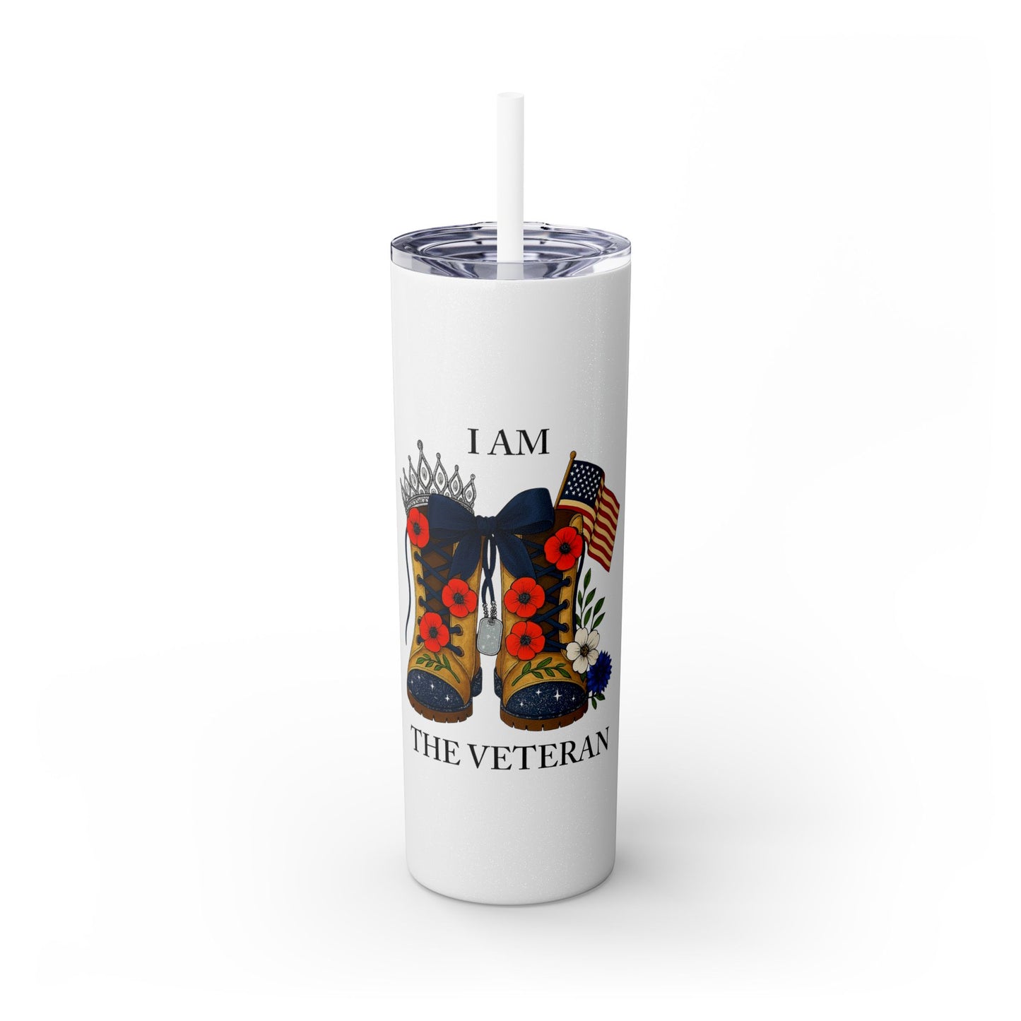 Woman Veteran Skinny Tumbler Drinkware Tribute Gift for Military