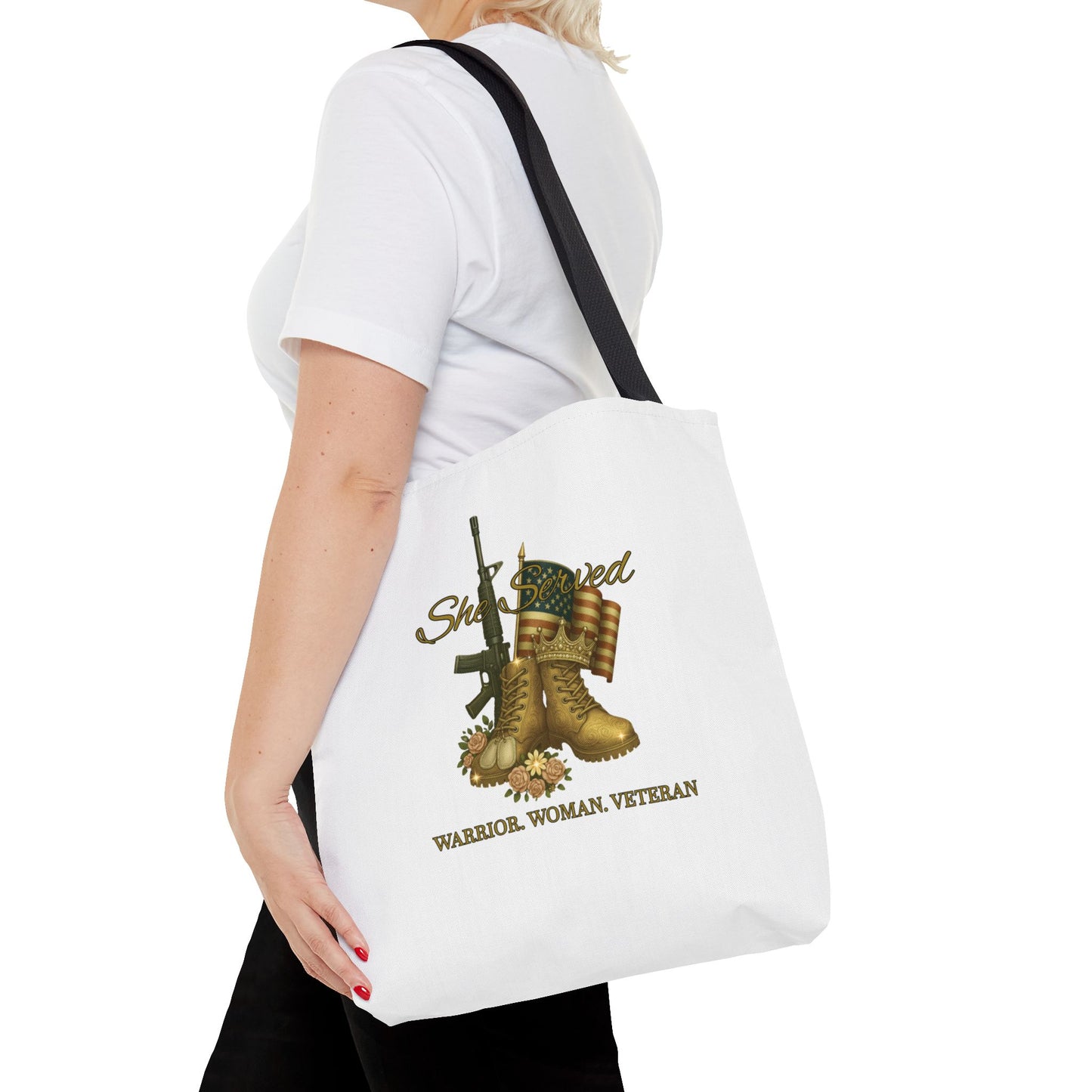 Warrior Woman Veteran Polyester Tote Bag Stylish Gift for Self or Her