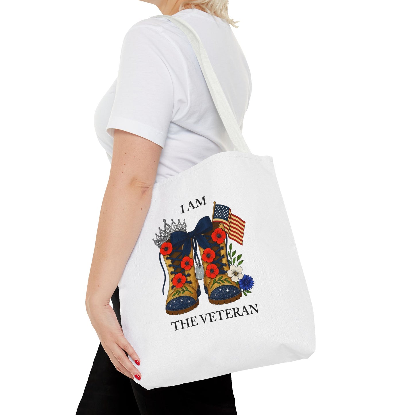 Female veteran tote bag eco friendly gift for self or veteran celebration event reusable canvas bag I am the Veteran design