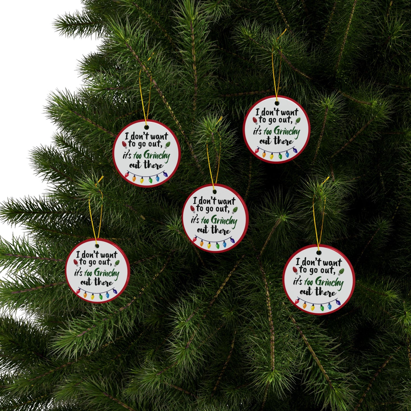 Ceramic Ornaments, Grinchy Holiday Decor, Christmas Tree Ornament, Festive Gift, Unique Home Decoration, 2-Side Print, (1pc, 3pcs, 5pcs,