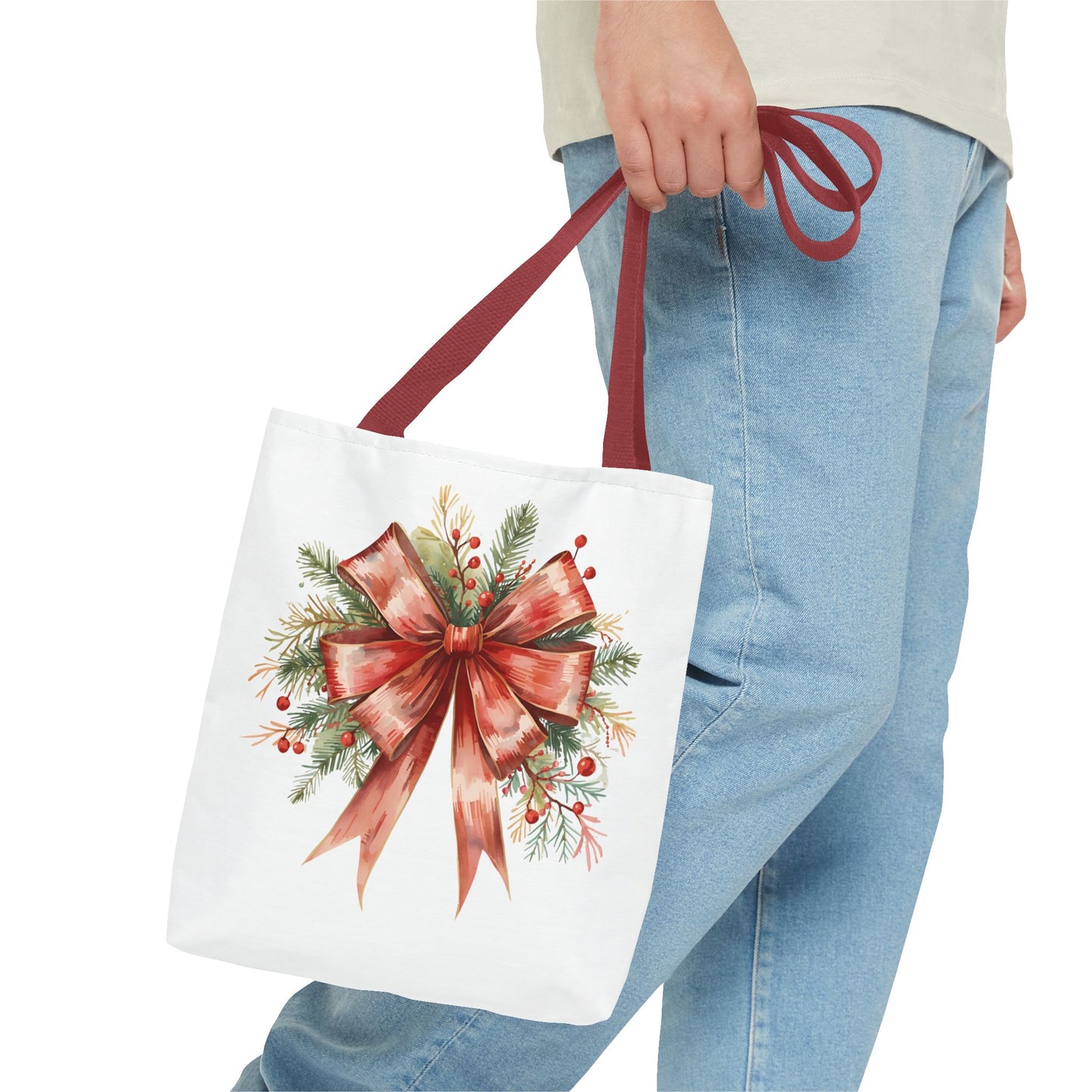 Vintage Red Bow Tote Bag, Coquette-Inspired Holiday Shopper, Elegant Reusable Gift Bag, Classic Winter Tote, Feminine Everyday Carryall