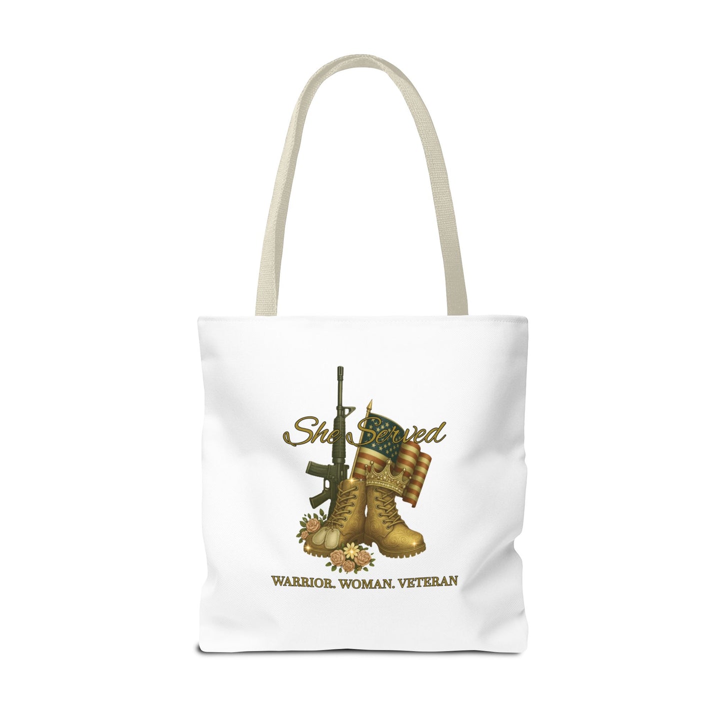 Warrior Woman Veteran Polyester Tote Bag Stylish Gift for Self or Her