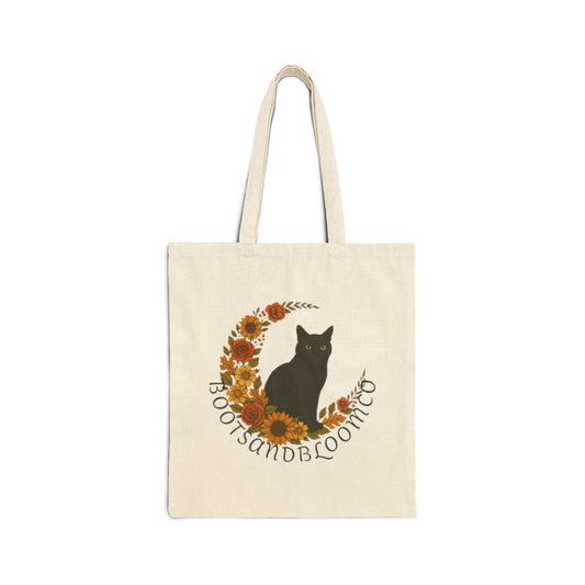 Boho Cat Tote Bag Gift for Floral Moon Cat Lovers