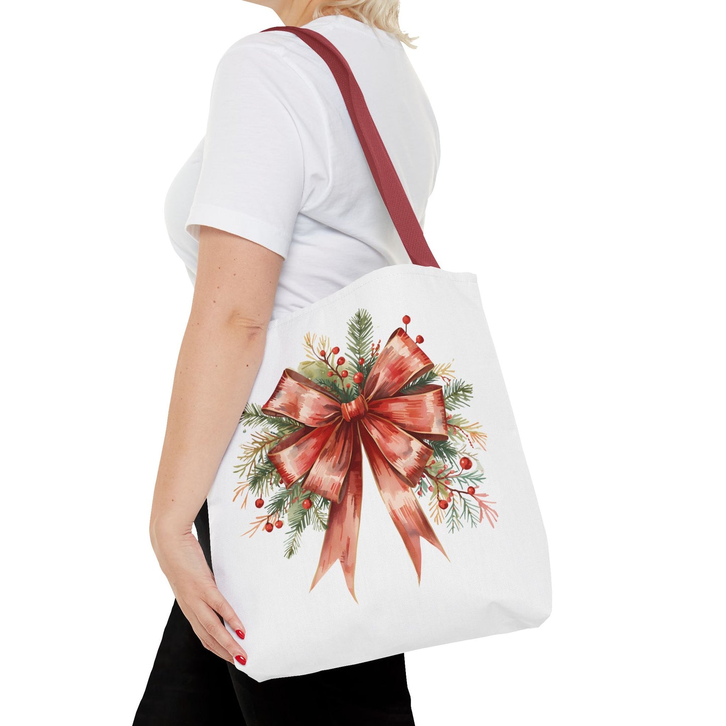 Vintage Red Bow Tote Bag, Coquette-Inspired Holiday Shopper, Elegant Reusable Gift Bag, Classic Winter Tote, Feminine Everyday Carryall