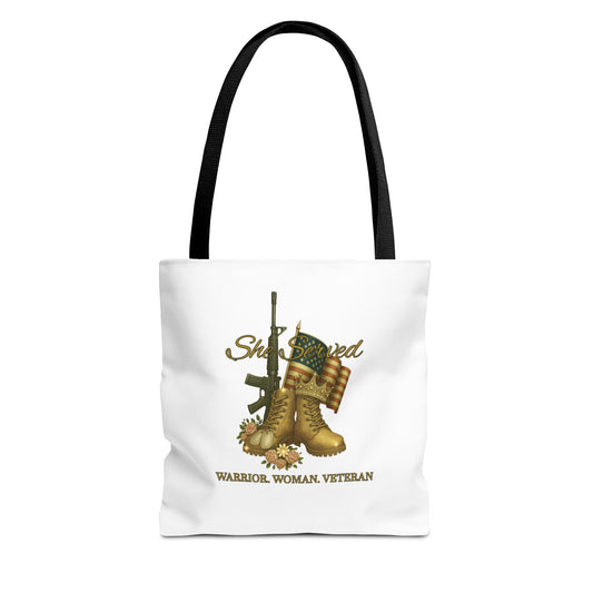 Warrior Woman Veteran Polyester Tote Bag Stylish Gift for Self or Her