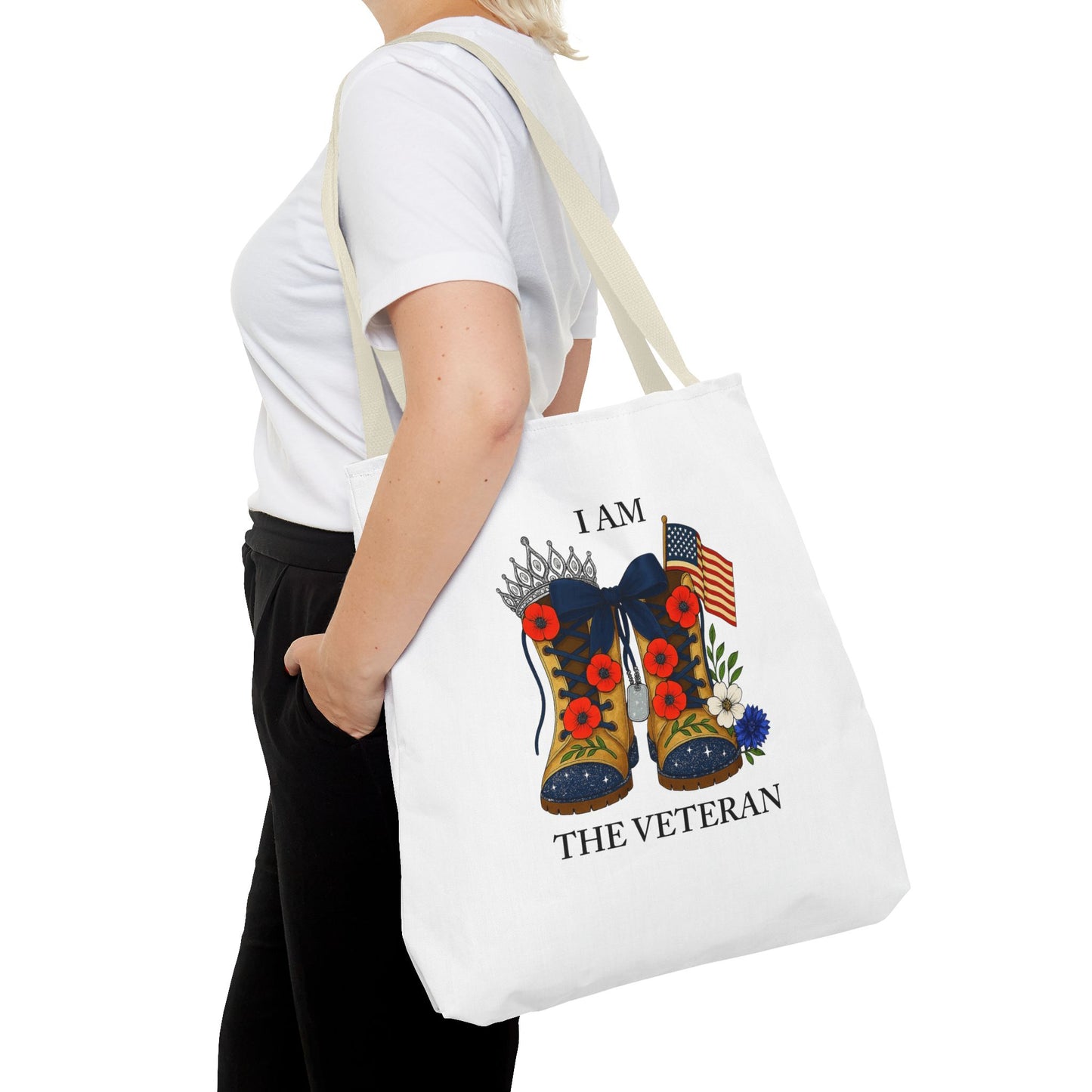 Female veteran tote bag eco friendly gift for self or veteran celebration event reusable canvas bag I am the Veteran design