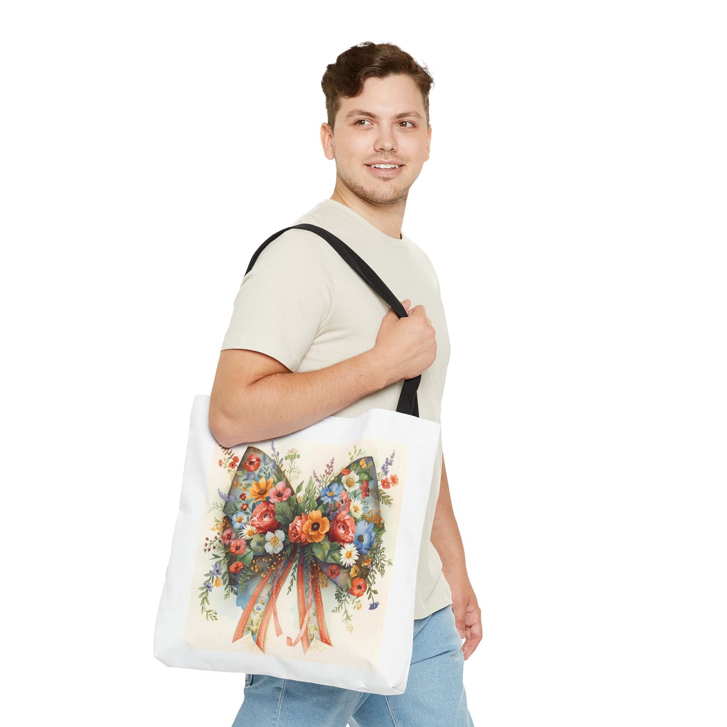 Floral Bow Tote Bag, Chic Everyday Shopper, Gift for Her, Stylish Floral Tote Reusable Shopping Bag, Cute Gift for Her - Reusable Tote Bag,