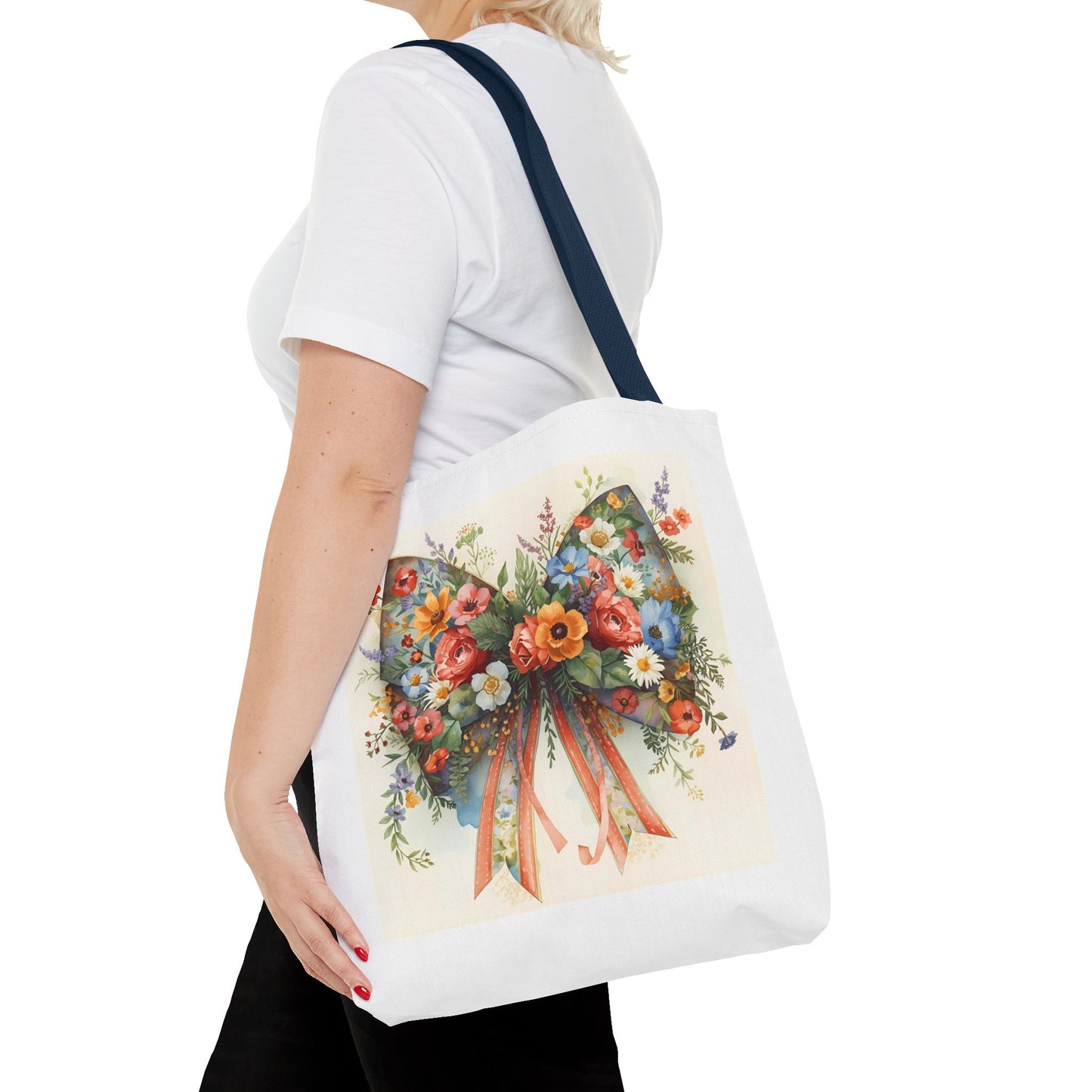Floral Bow Tote Bag, Chic Everyday Shopper, Gift for Her, Stylish Floral Tote Reusable Shopping Bag, Cute Gift for Her - Reusable Tote Bag,