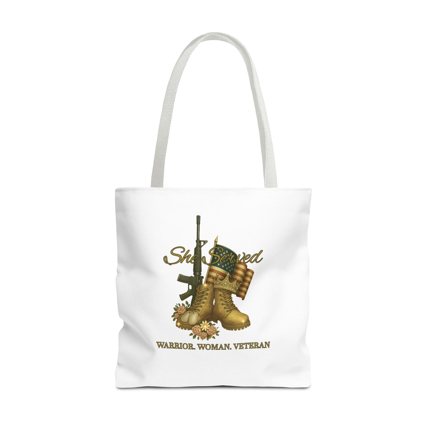 Warrior Woman Veteran Polyester Tote Bag Stylish Gift for Self or Her