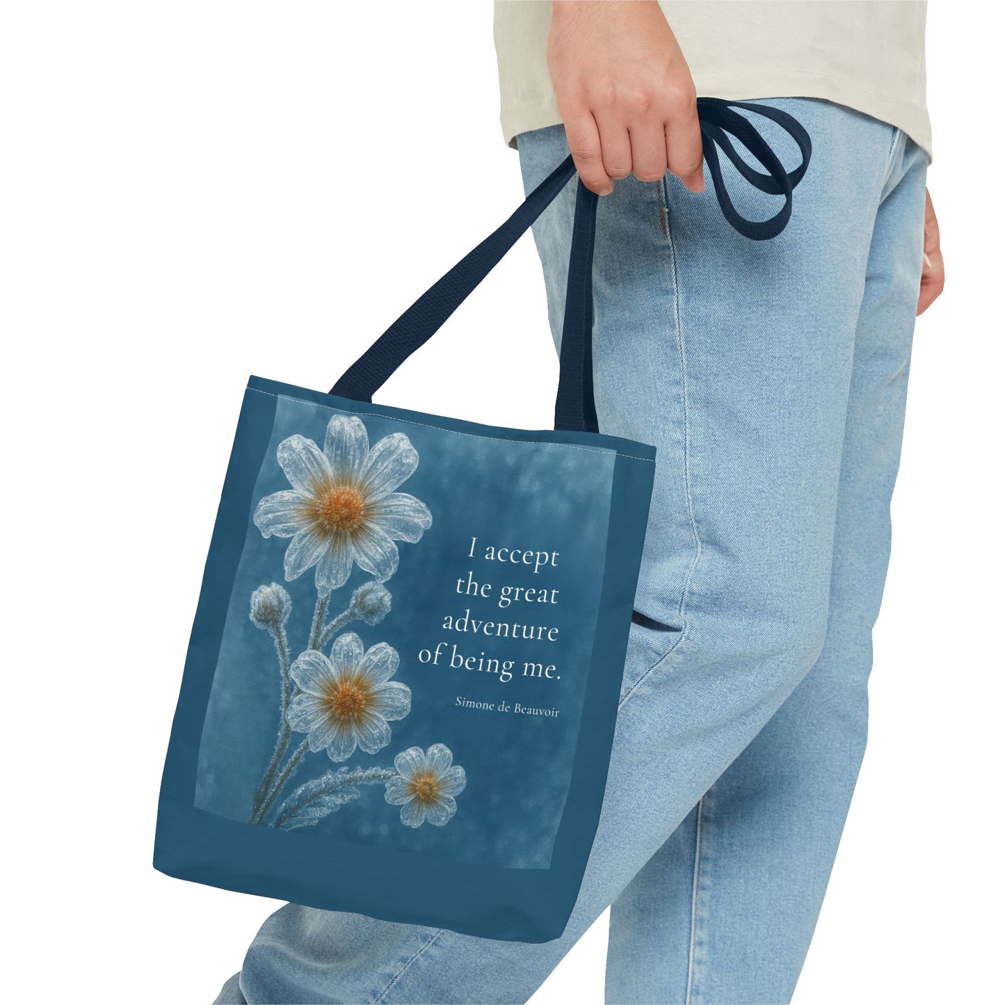 Frozen Petals Pétales Gelés Winter Daisy Floral Reusable Tote Bag