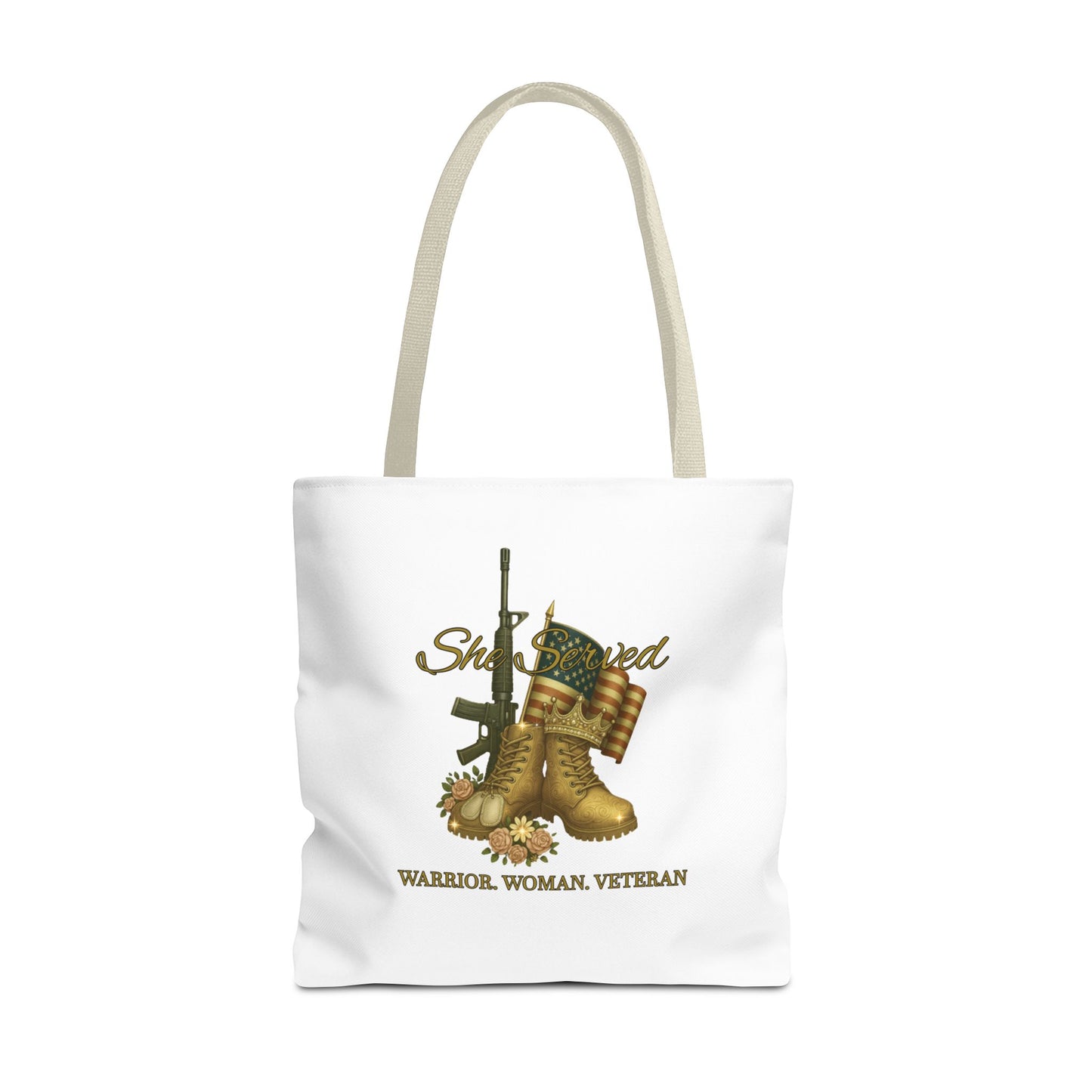 Warrior Woman Veteran Polyester Tote Bag Stylish Gift for Self or Her