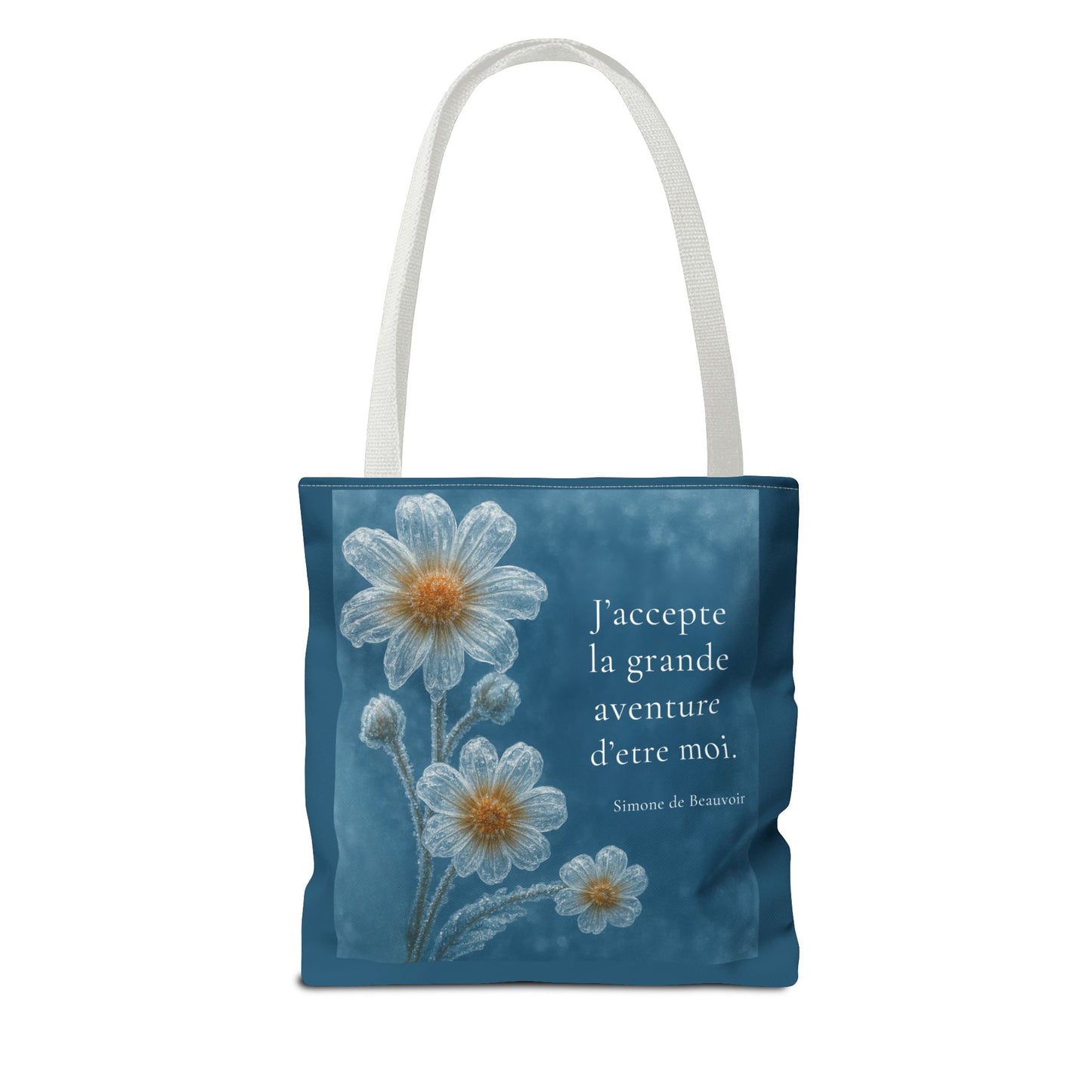 Frozen Petals Pétales Gelés Winter Daisy Floral Reusable Tote Bag