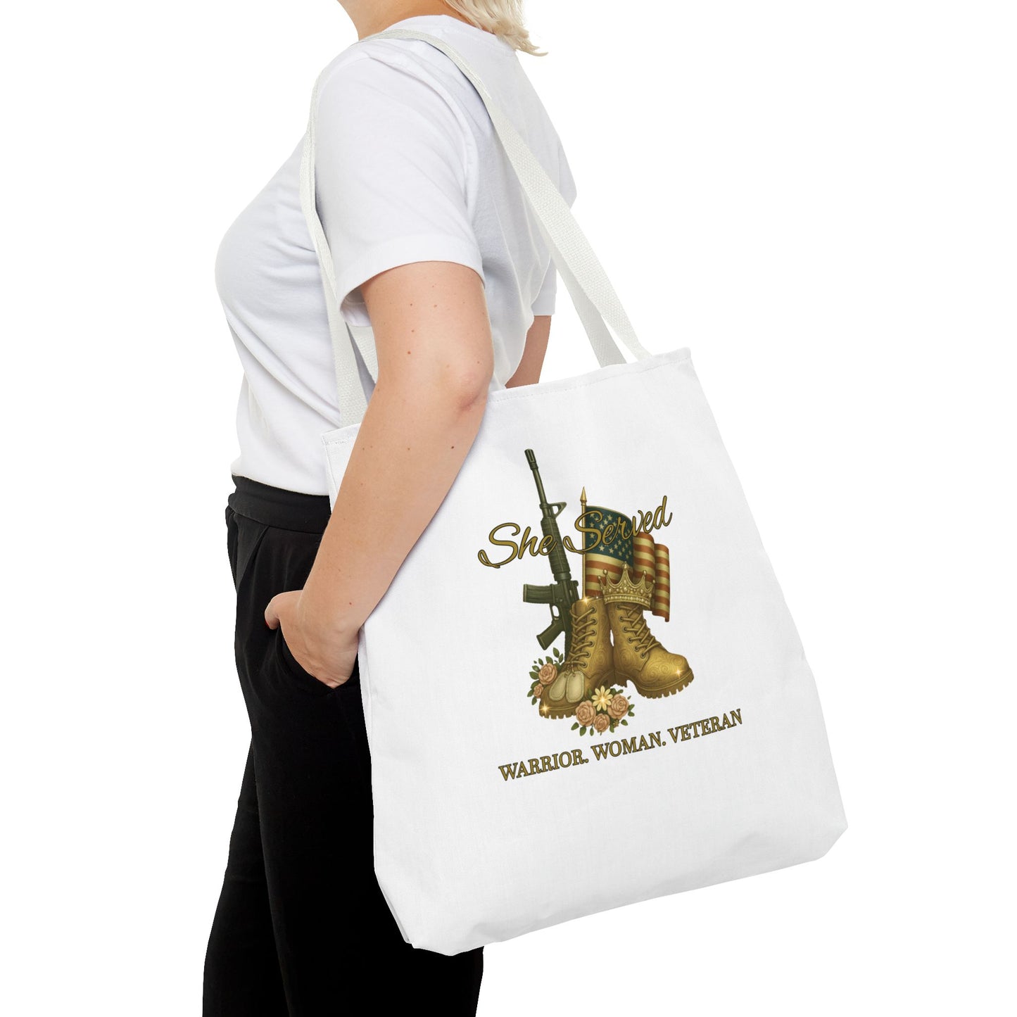 Warrior Woman Veteran Polyester Tote Bag Stylish Gift for Self or Her