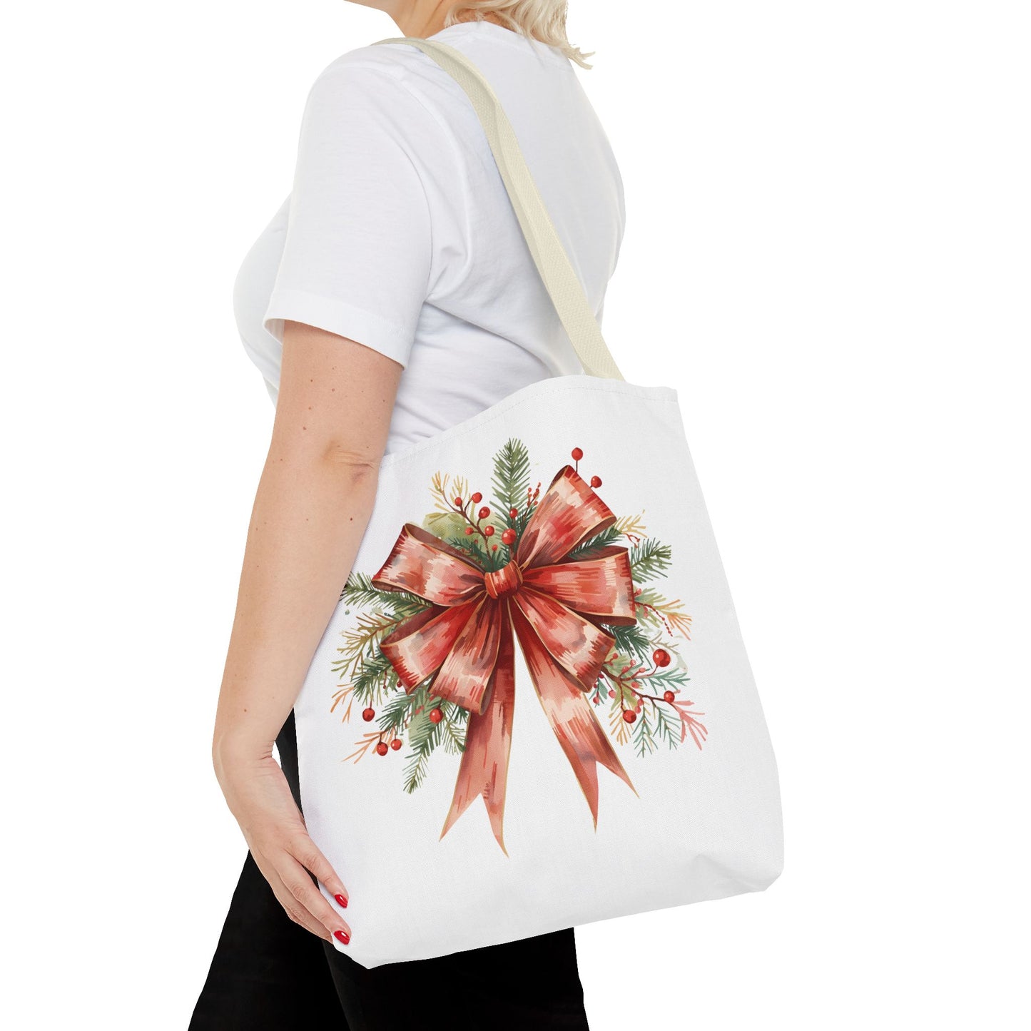 Vintage Red Bow Tote Bag, Coquette-Inspired Holiday Shopper, Elegant Reusable Gift Bag, Classic Winter Tote, Feminine Everyday Carryall
