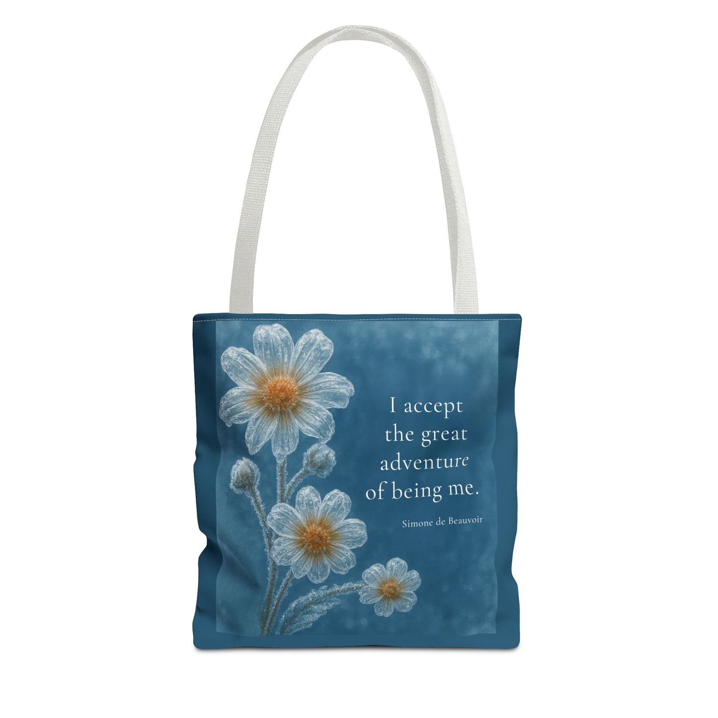 Frozen Petals Pétales Gelés Winter Daisy Floral Reusable Tote Bag