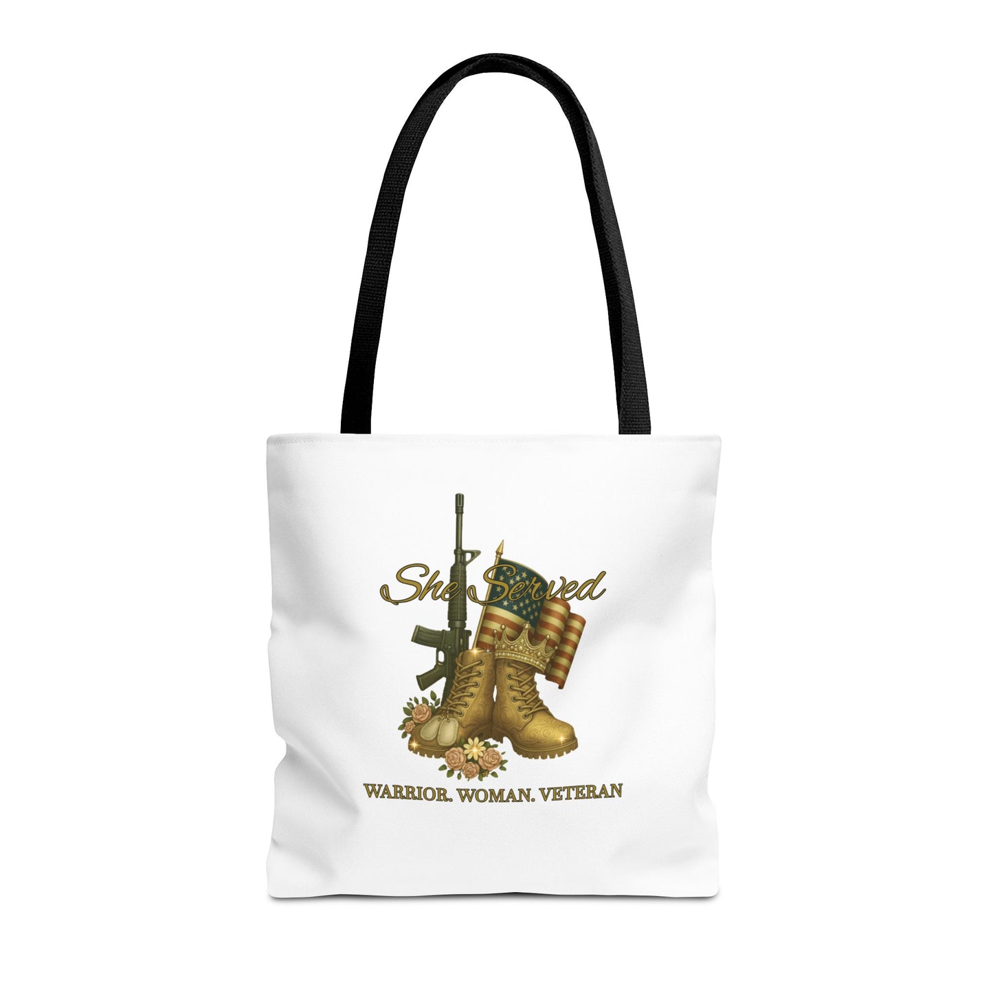 Warrior Woman Veteran Polyester Tote Bag Stylish Gift for Self or Her