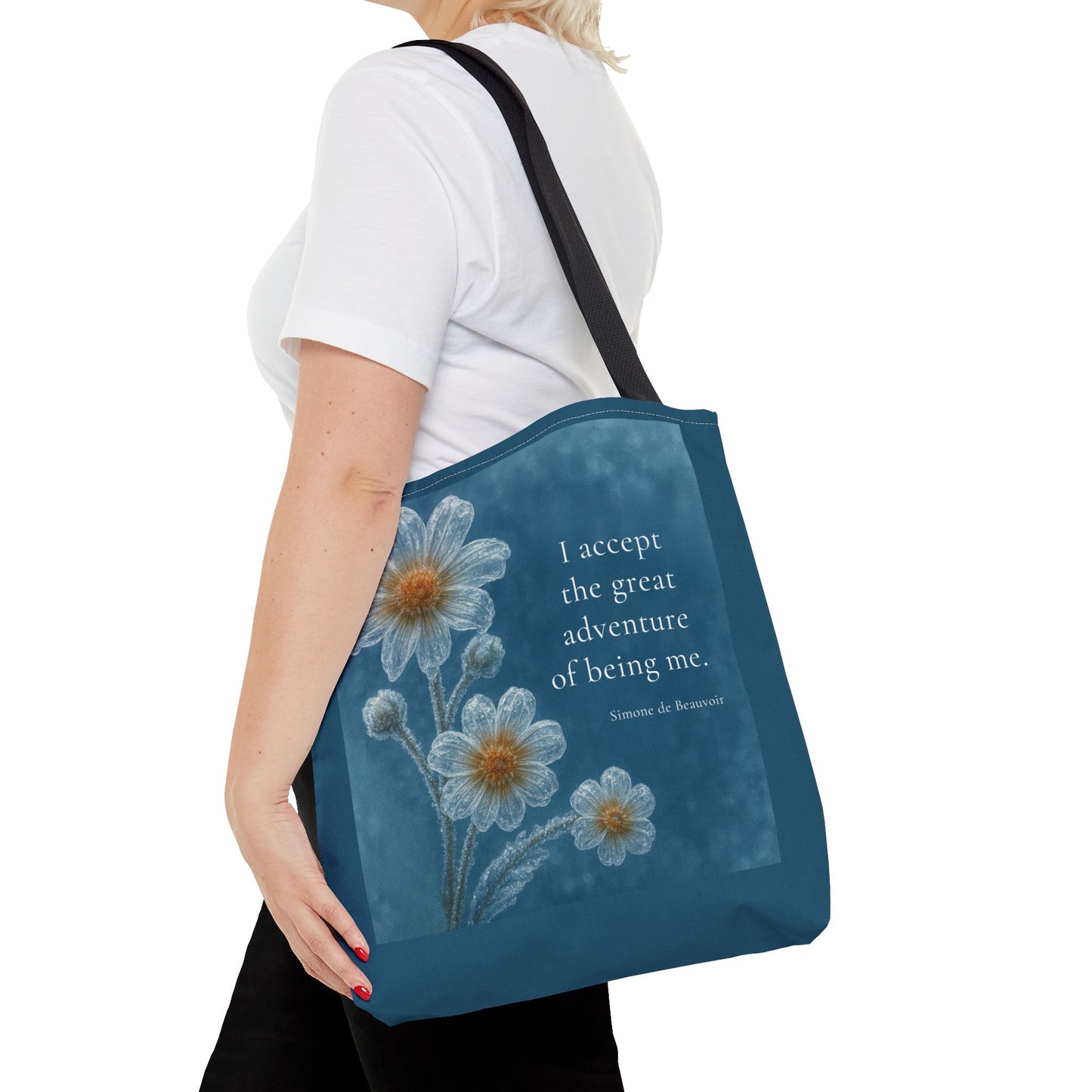 Frozen Petals Pétales Gelés Winter Daisy Floral Reusable Tote Bag