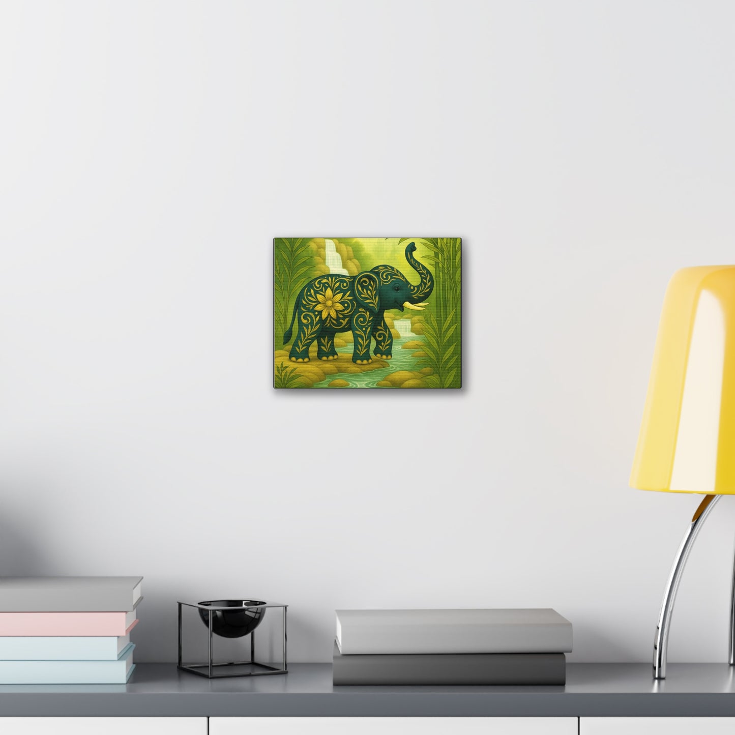 Prosperity Elephant Waterfall Art Print,  Feng Shui Elephant Wall Art, Lucky Bamboo, Abundance Décor, Serene Jungle Painting
