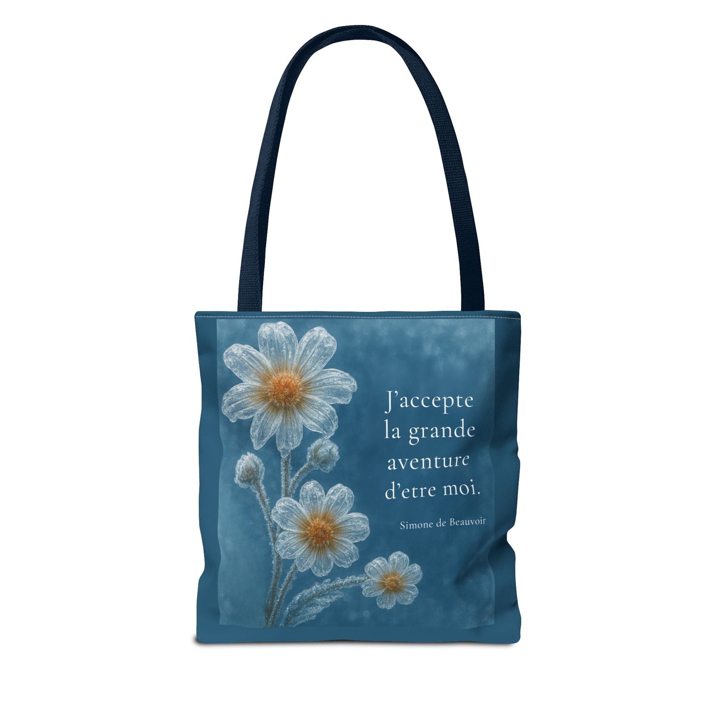 Frozen Petals Pétales Gelés Winter Daisy Floral Reusable Tote Bag