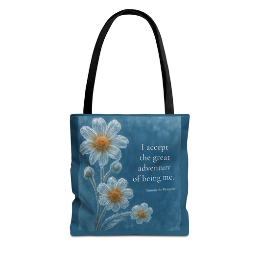Frozen Petals Pétales Gelés Winter Daisy Floral Reusable Tote Bag