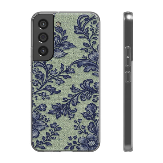 Blue Floral Damask Scroll Phone Case | Vintage Pattern Flexi Case