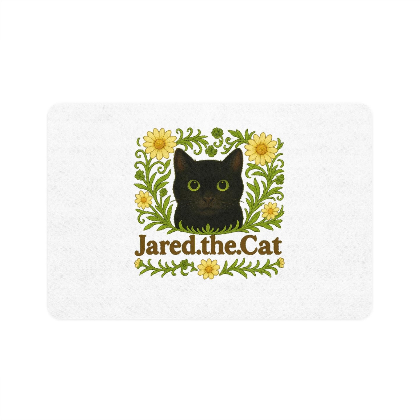 Whimsical Cat Food Mat: Jared the Cat Design, Non-Slip Polyester