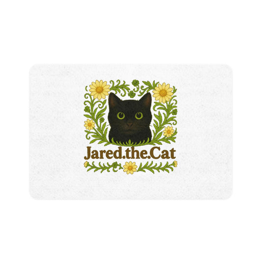 Whimsical Cat Food Mat: Jared the Cat Design, Non-Slip Polyester