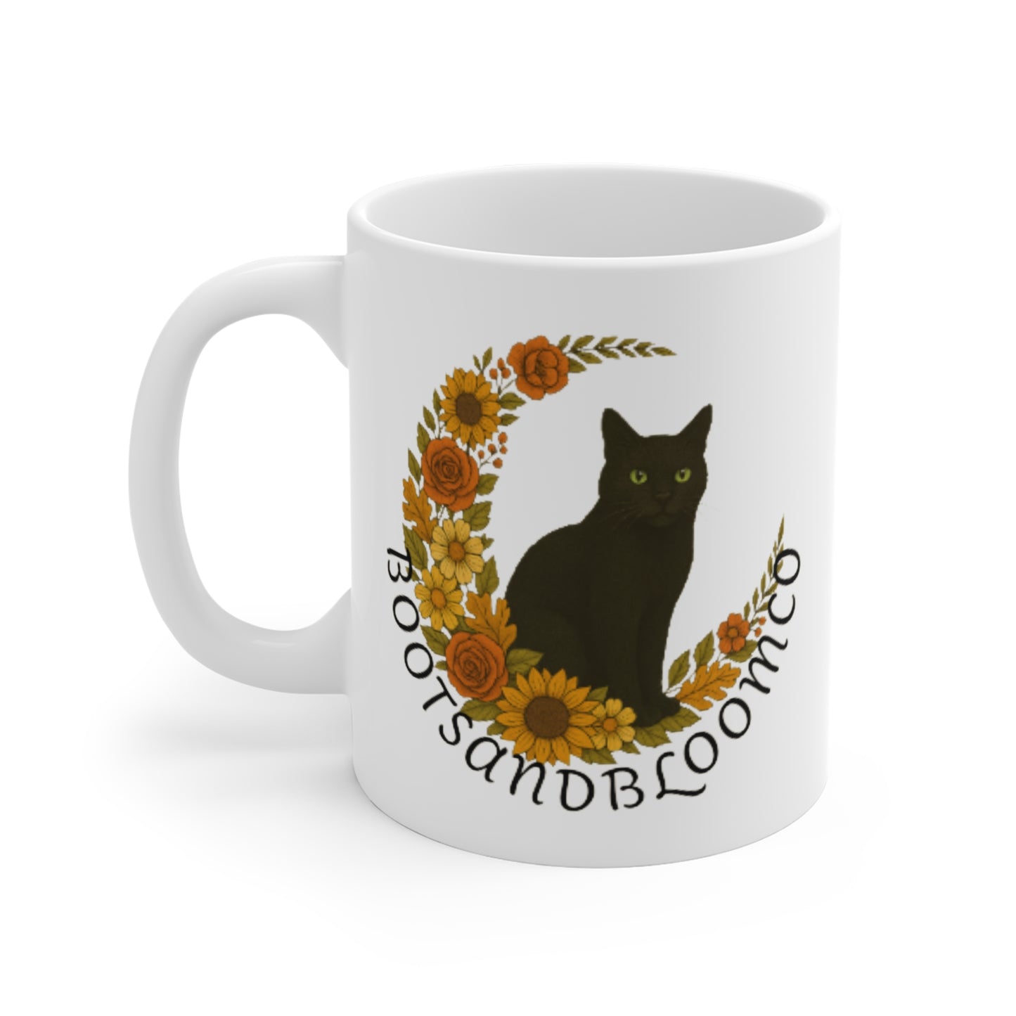 Jared the Cat Mug 11oz black cat lovers gift floral moon Cup for holidays and any occasion